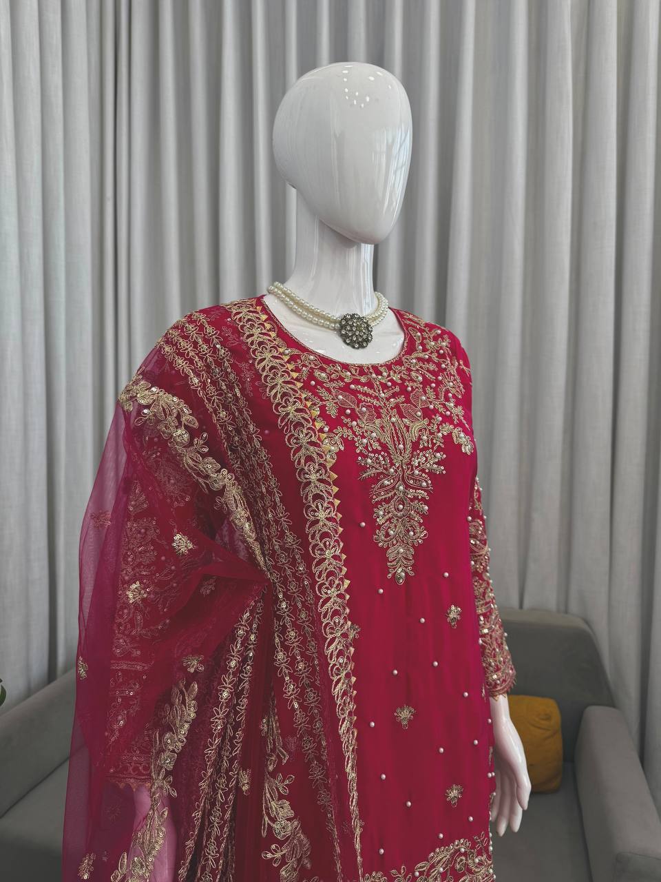 Women Premium Crepe Kurti Set with Farshi Salwar & Dupatta Party Wear Ethnic Set