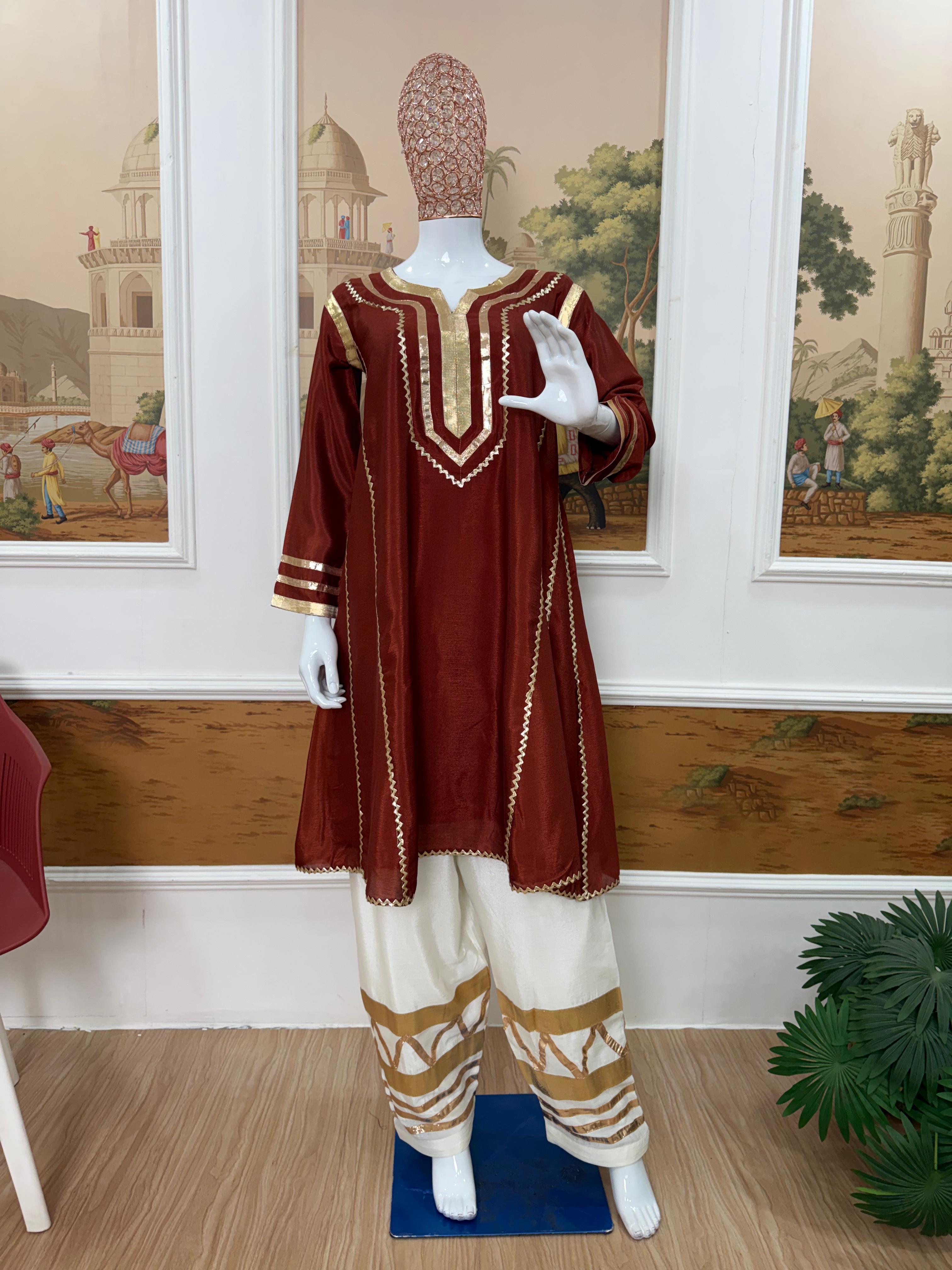 Multi Color Chinon Co-Ord Set with Gota Patti Work Ethnic Wear
