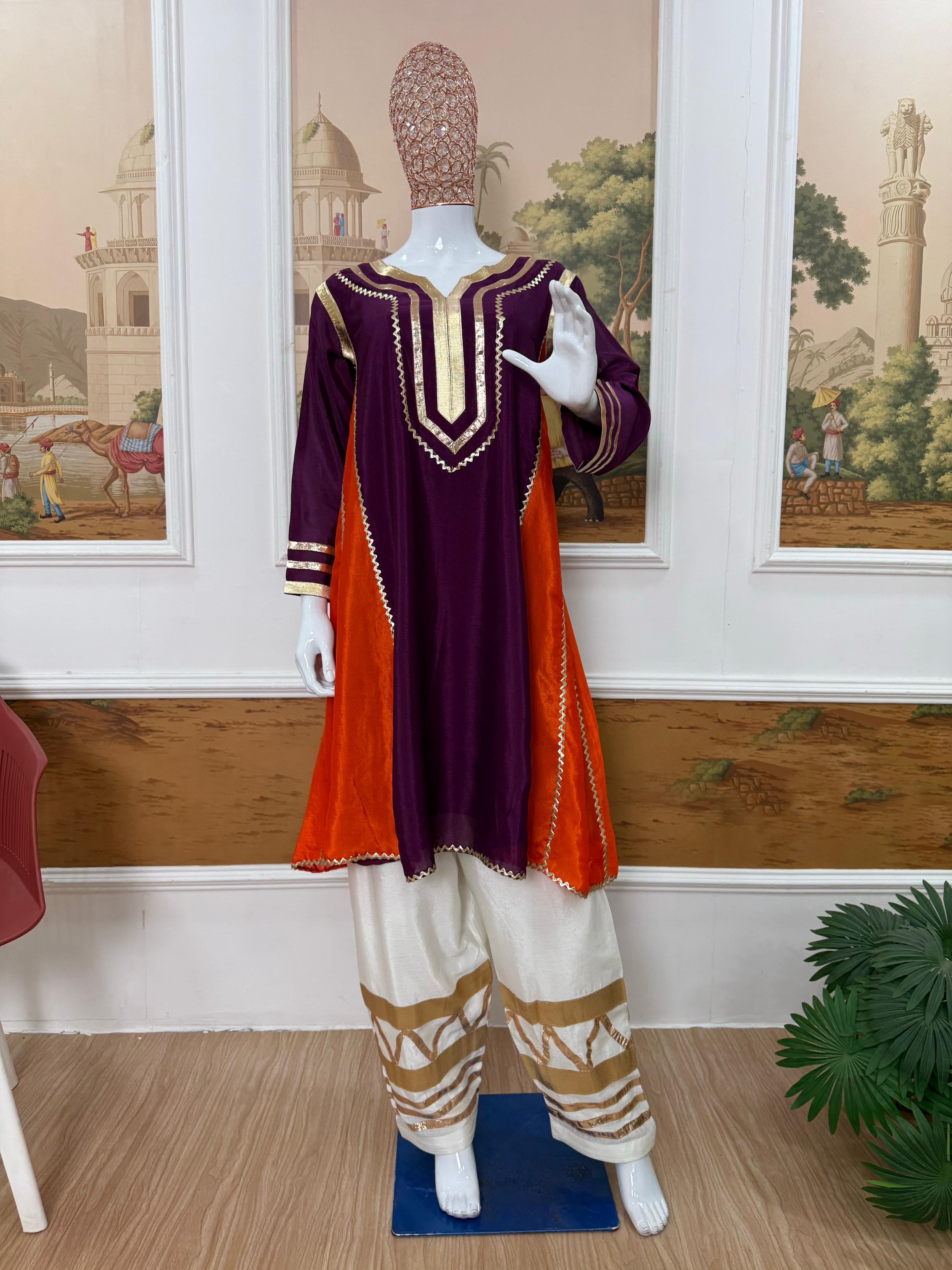 Multi Color Chinon Co-Ord Set with Gota Patti Work Ethnic Wear