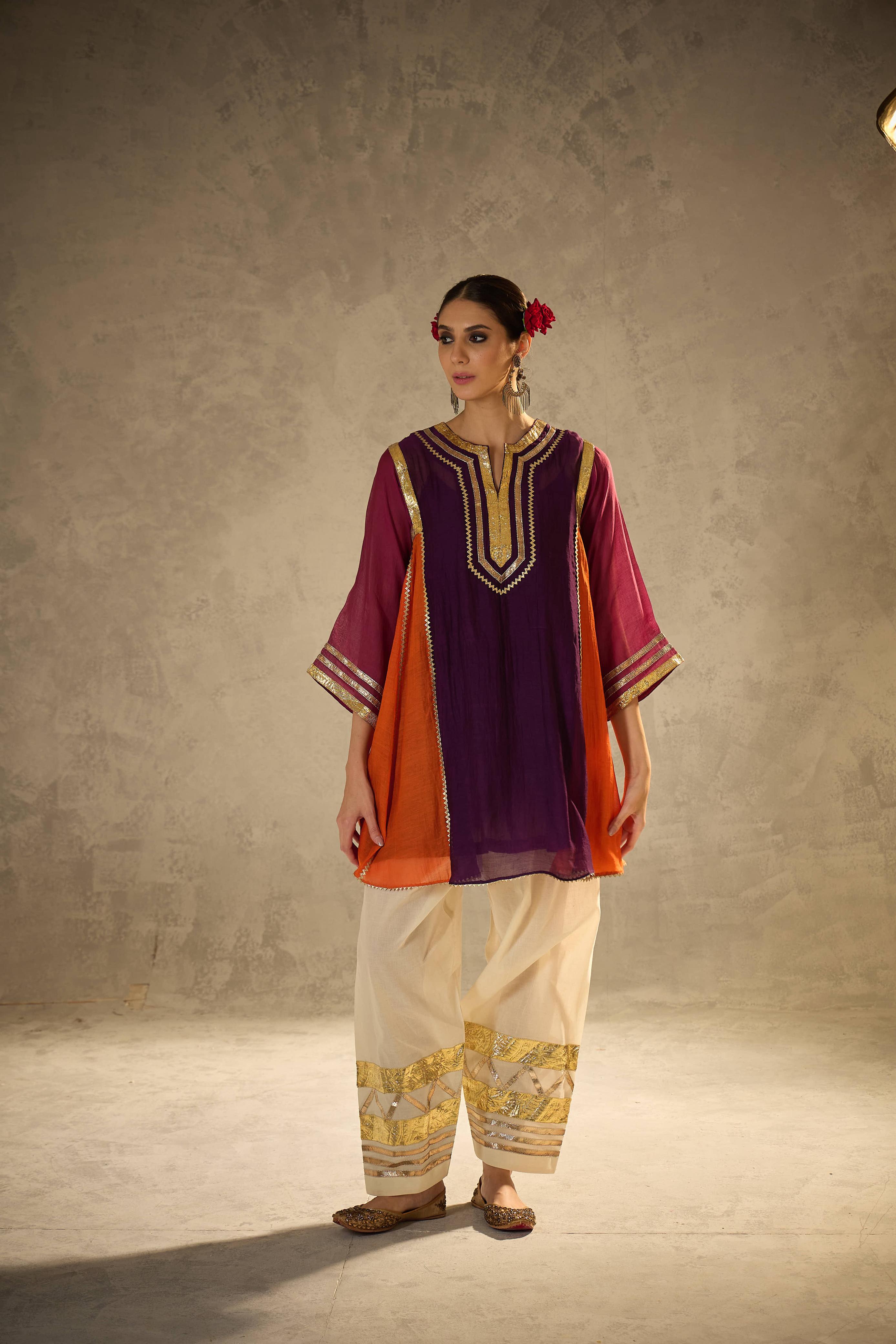Multi Color Chinon Co-Ord Set with Gota Patti Work Ethnic Wear