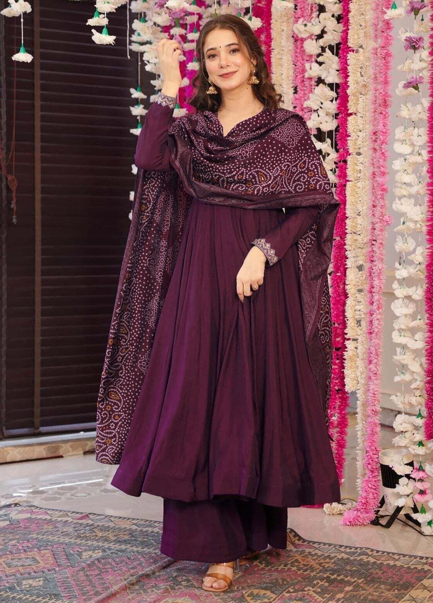 Purple Vichitra Anarkali Kurti Palazzo Set with Chanderi Dupatta Festive Wear