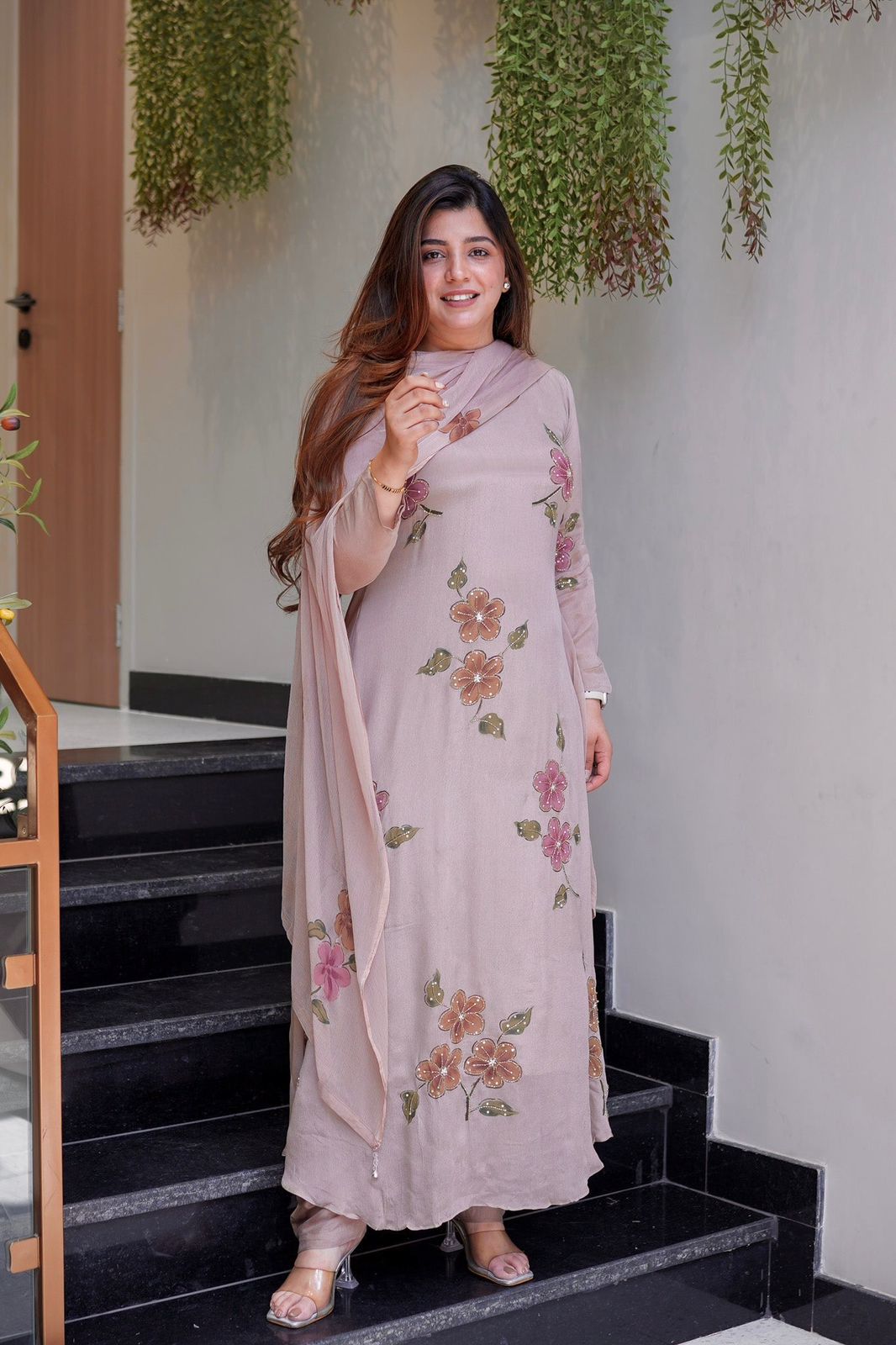 Chinon Silk A Line Kurti Set with Dupatta Digital Print Ethnic Wear