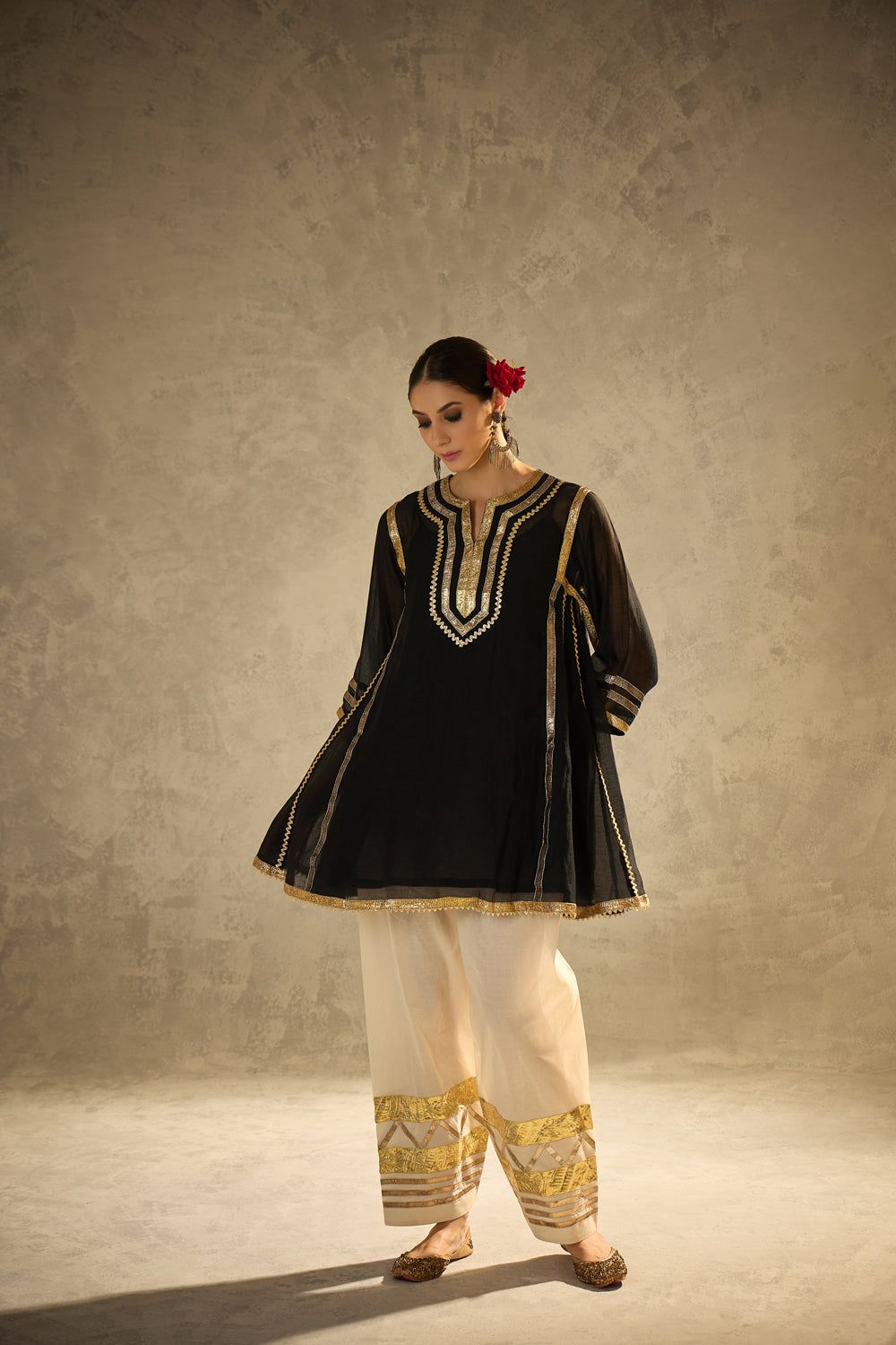 Multi Color Chinon Co-Ord Set with Gota Patti Work Ethnic Wear