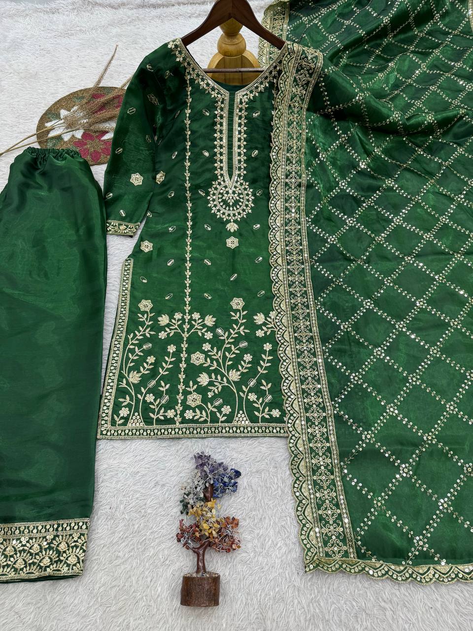 GMY Silk Kurti Palazzo Set with Dupatta Heavy Embroidery Sequins Work Ethnic Wear