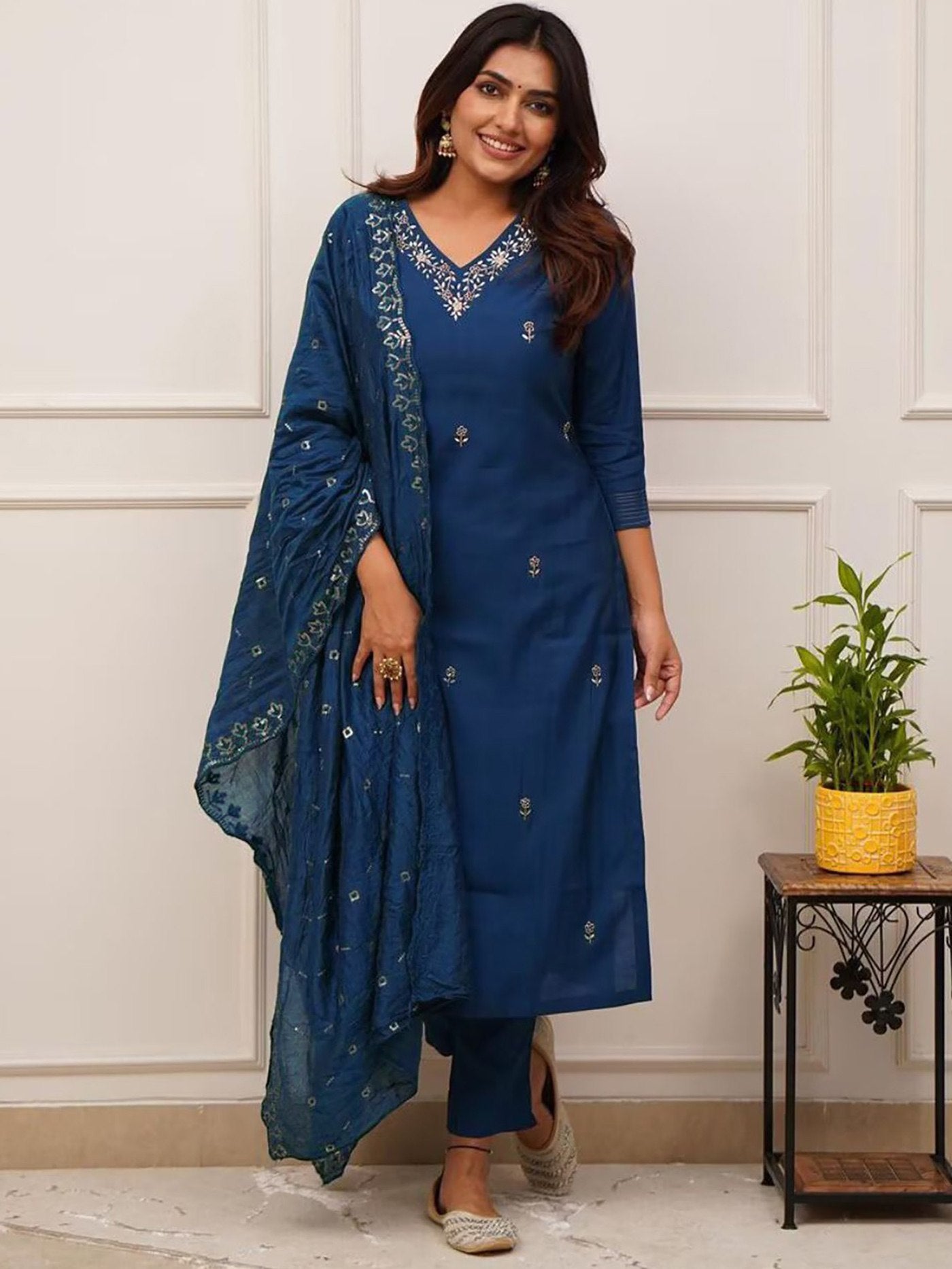 Cerulean Tesla Kurta Pant Set with Vichitra Dupatta Embroidered Ethnic Wear