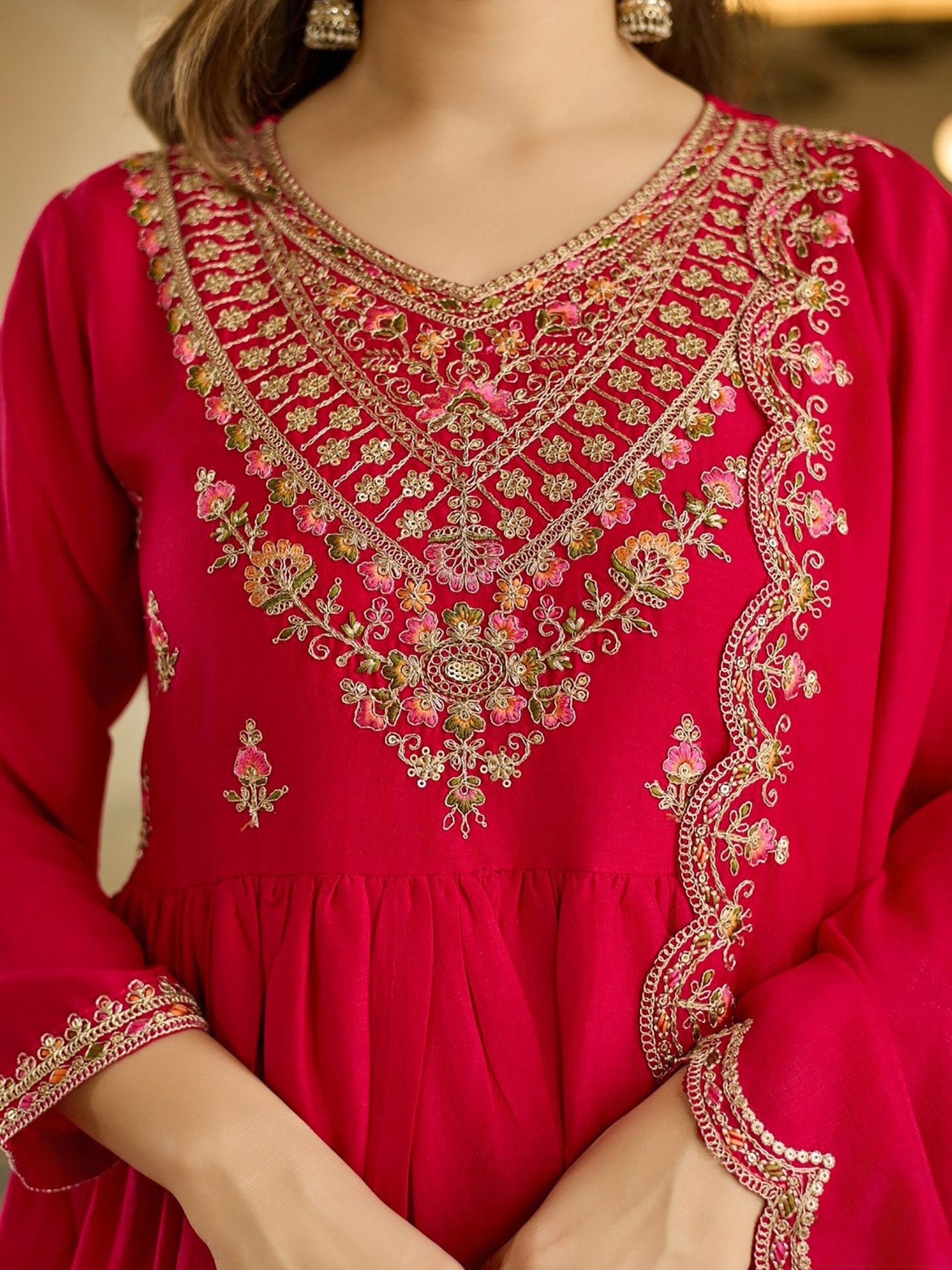 Pink Vichitra Anarkali Sharara Set with Dupatta Embroidered Festive Wear
