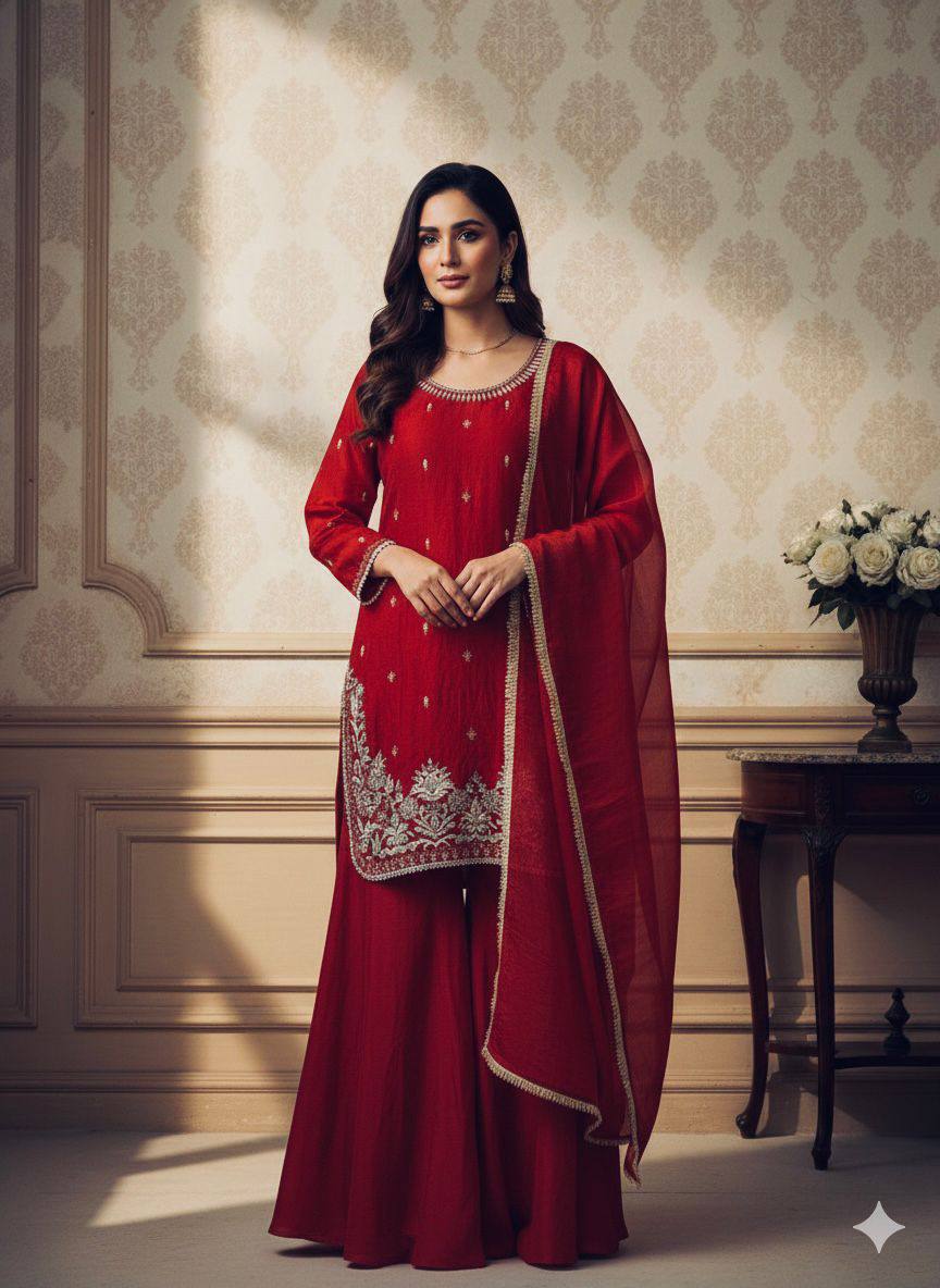 Fendy Kurti Palazzo Set with Dupatta Sequence Embroidery Eid Festive Wear