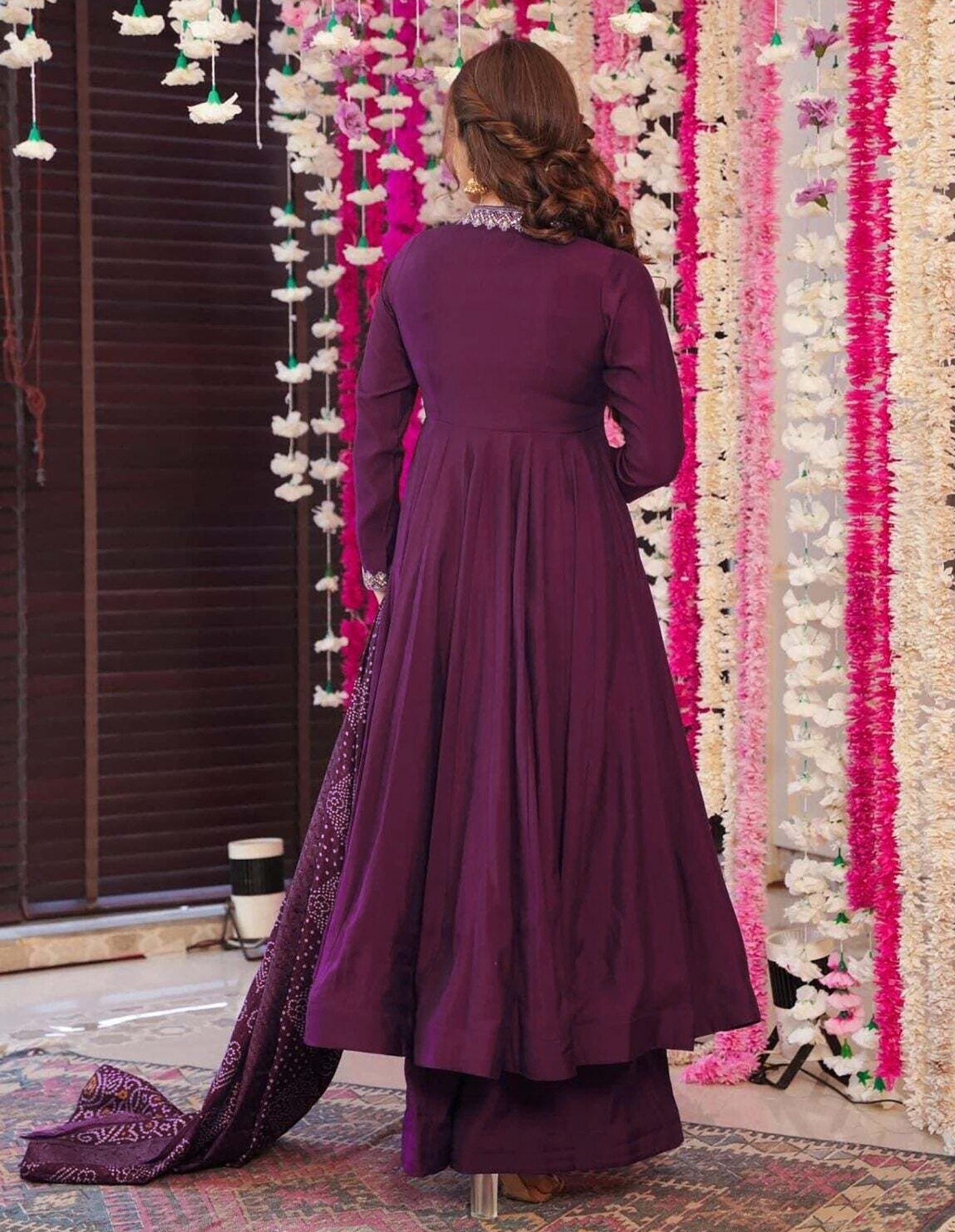 Purple Vichitra Anarkali Kurti Palazzo Set with Chanderi Dupatta Festive Wear