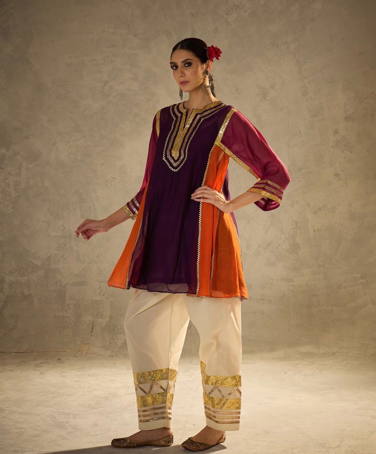 Multi Color Chinon Co-Ord Set with Gota Patti Work Ethnic Wear