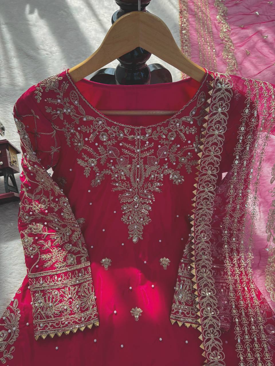 Women Premium Crepe Kurti Set with Farshi Salwar & Dupatta Party Wear Ethnic Set