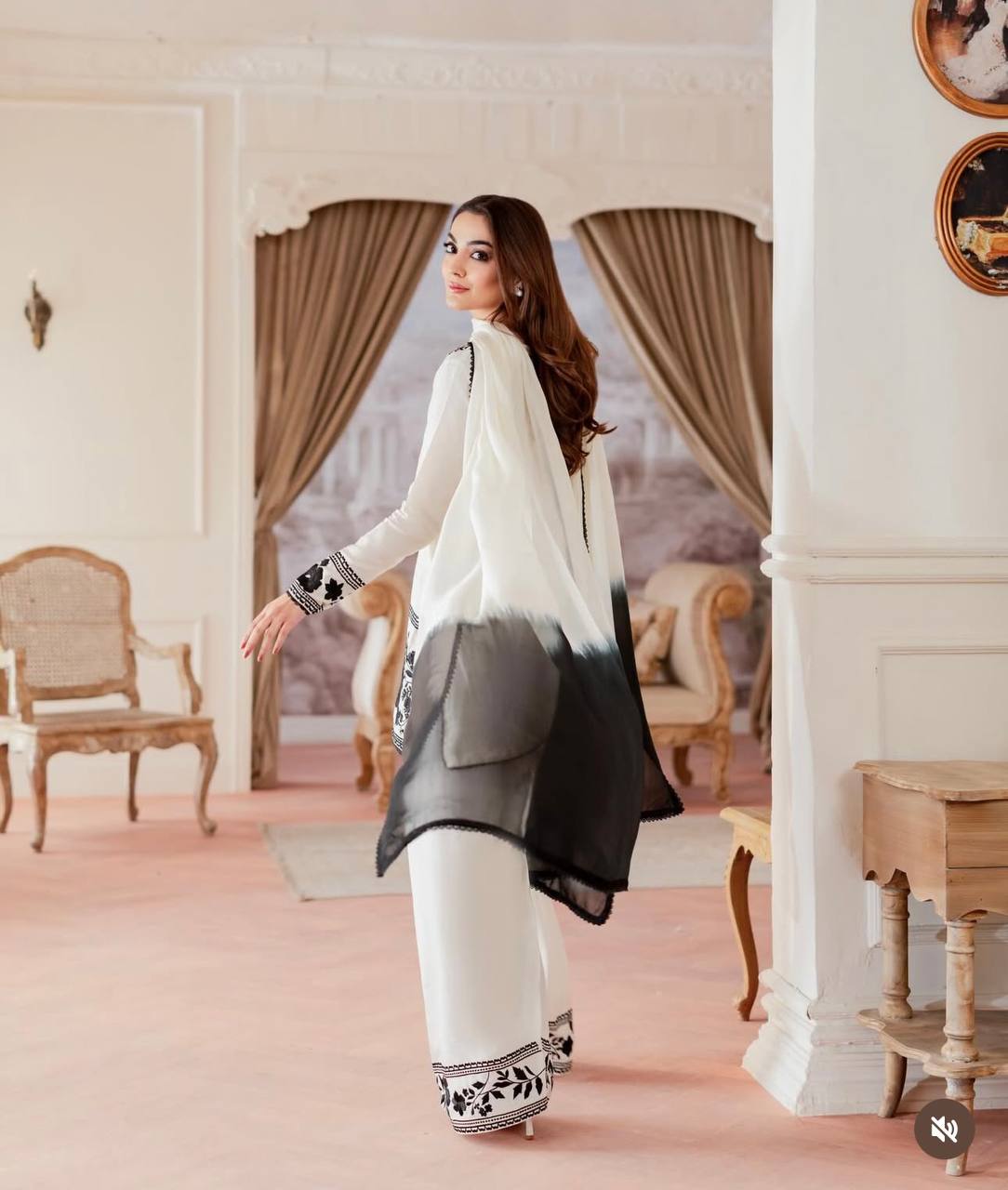 White Natural Crepe Kurti Farshi Palazzo Set with Georgette Dupatta Embroidered Ethnic Wear