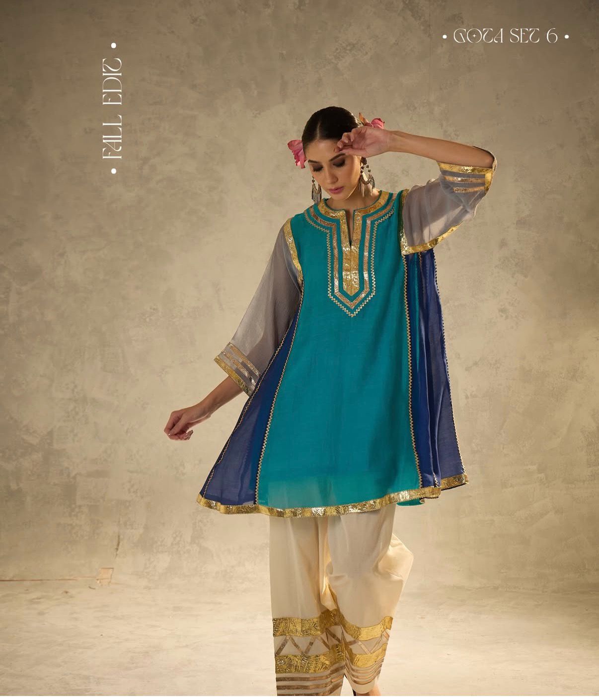 Multi Color Chinon Co-Ord Set with Gota Patti Work Ethnic Wear