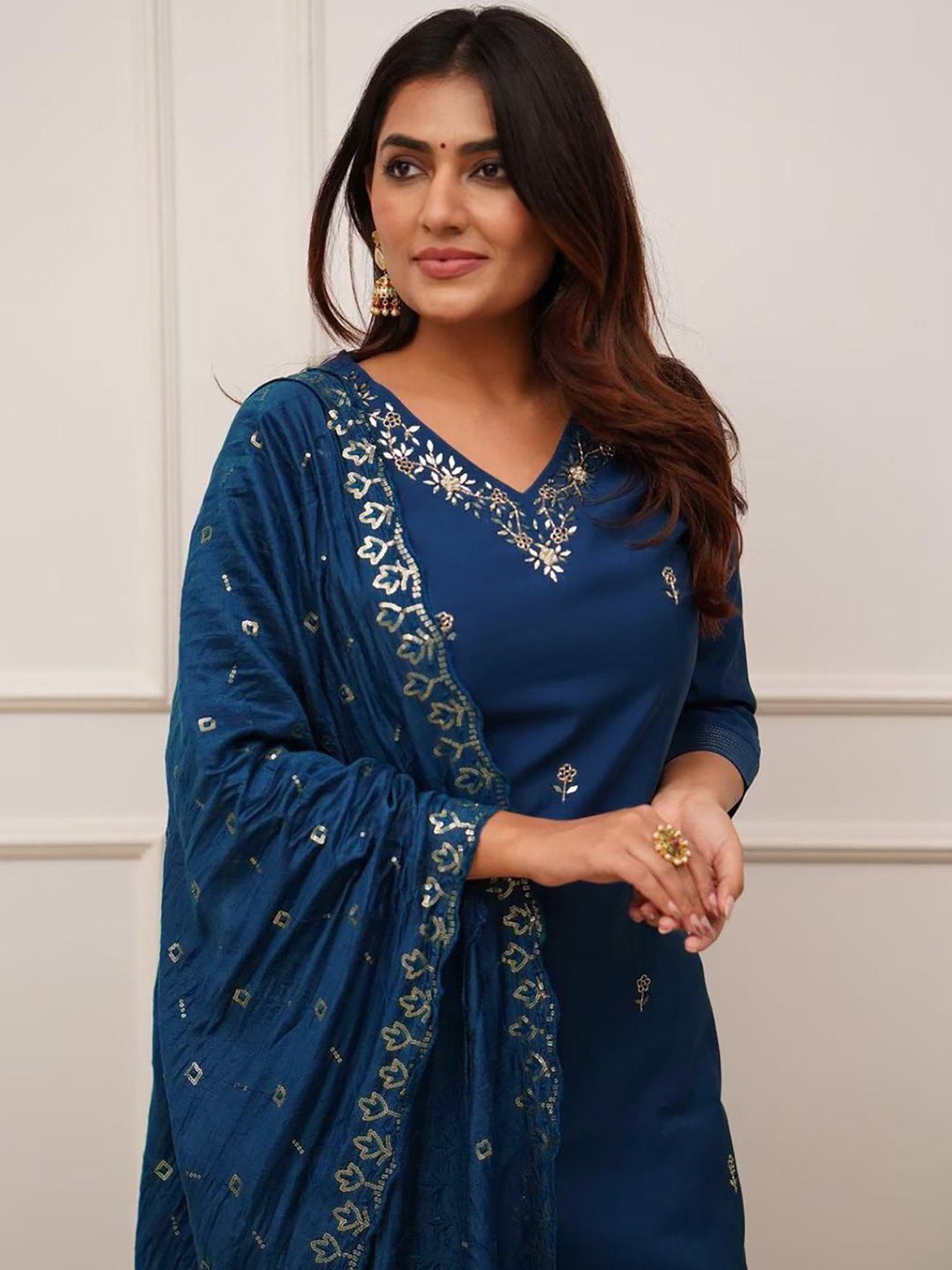 Cerulean Tesla Kurta Pant Set with Vichitra Dupatta Embroidered Ethnic Wear