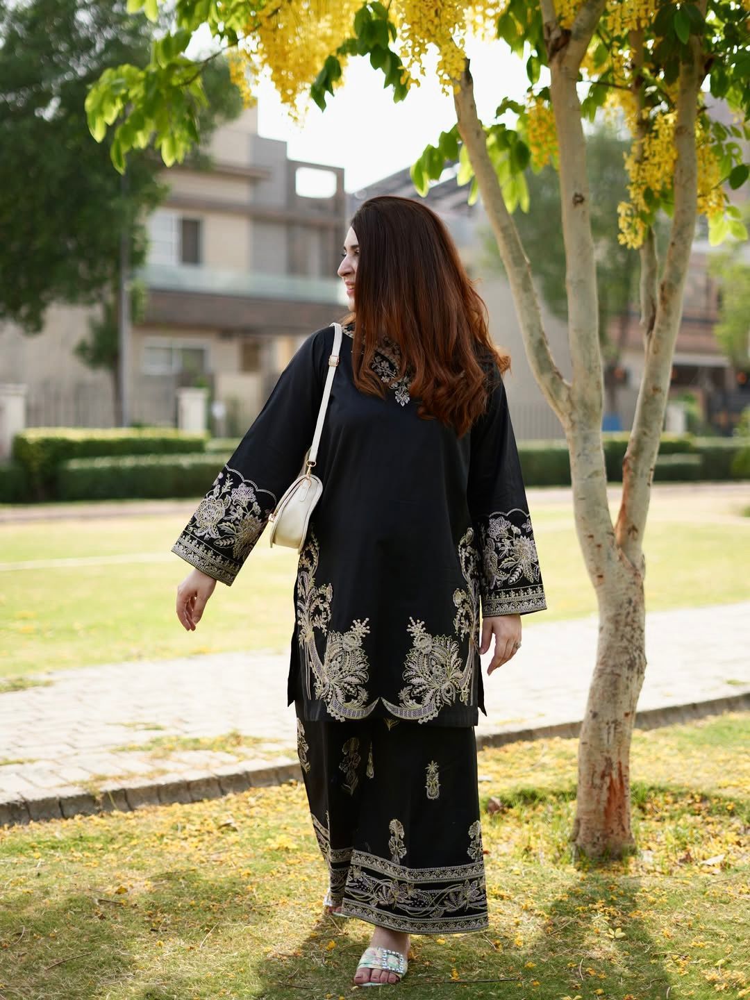Black Muslin Cotton Co-Ord Set with Palazzo Embroidered Ethnic Wear