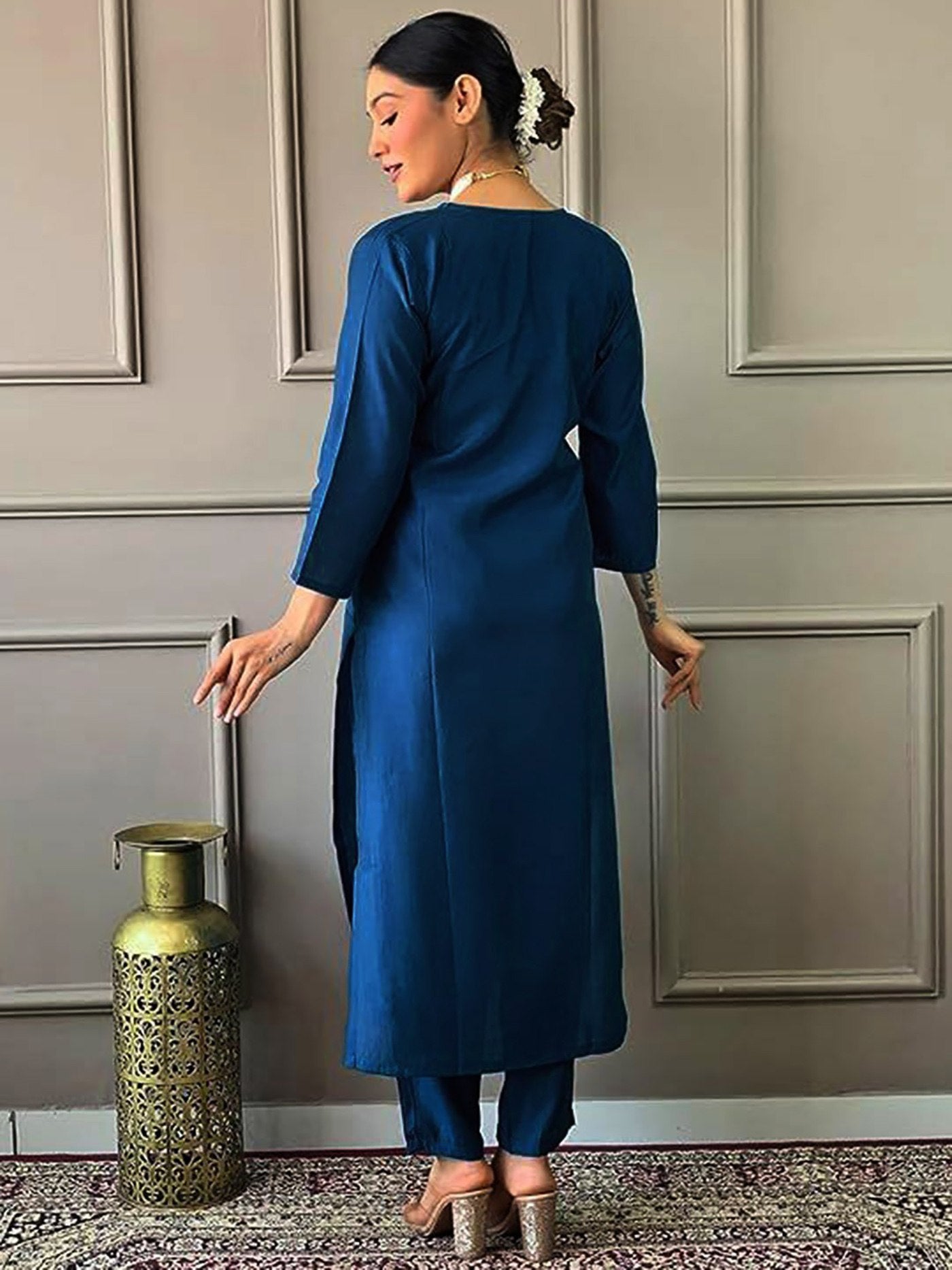 Cerulean Tesla Kurta Pant Set with Vichitra Dupatta Embroidered Ethnic Wear