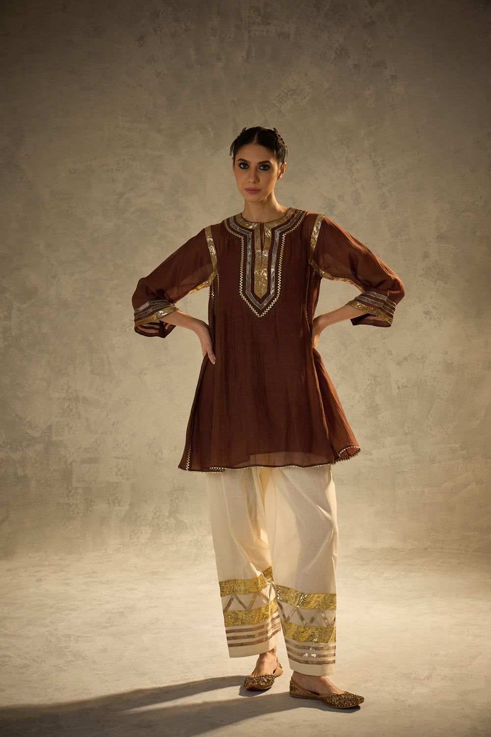 Multi Color Chinon Co-Ord Set with Gota Patti Work Ethnic Wear