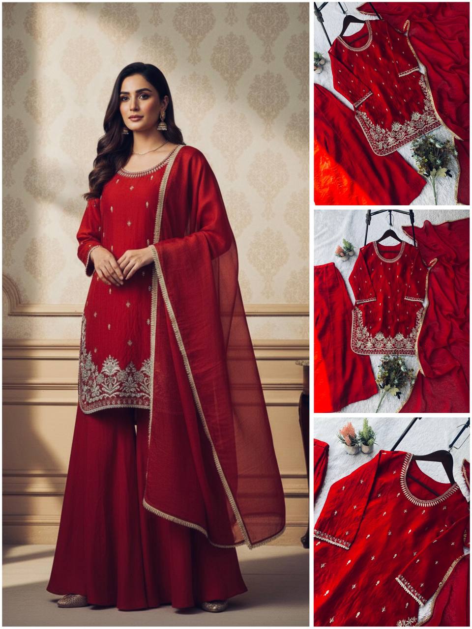 Fendy Kurti Palazzo Set with Dupatta Sequence Embroidery Eid Festive Wear