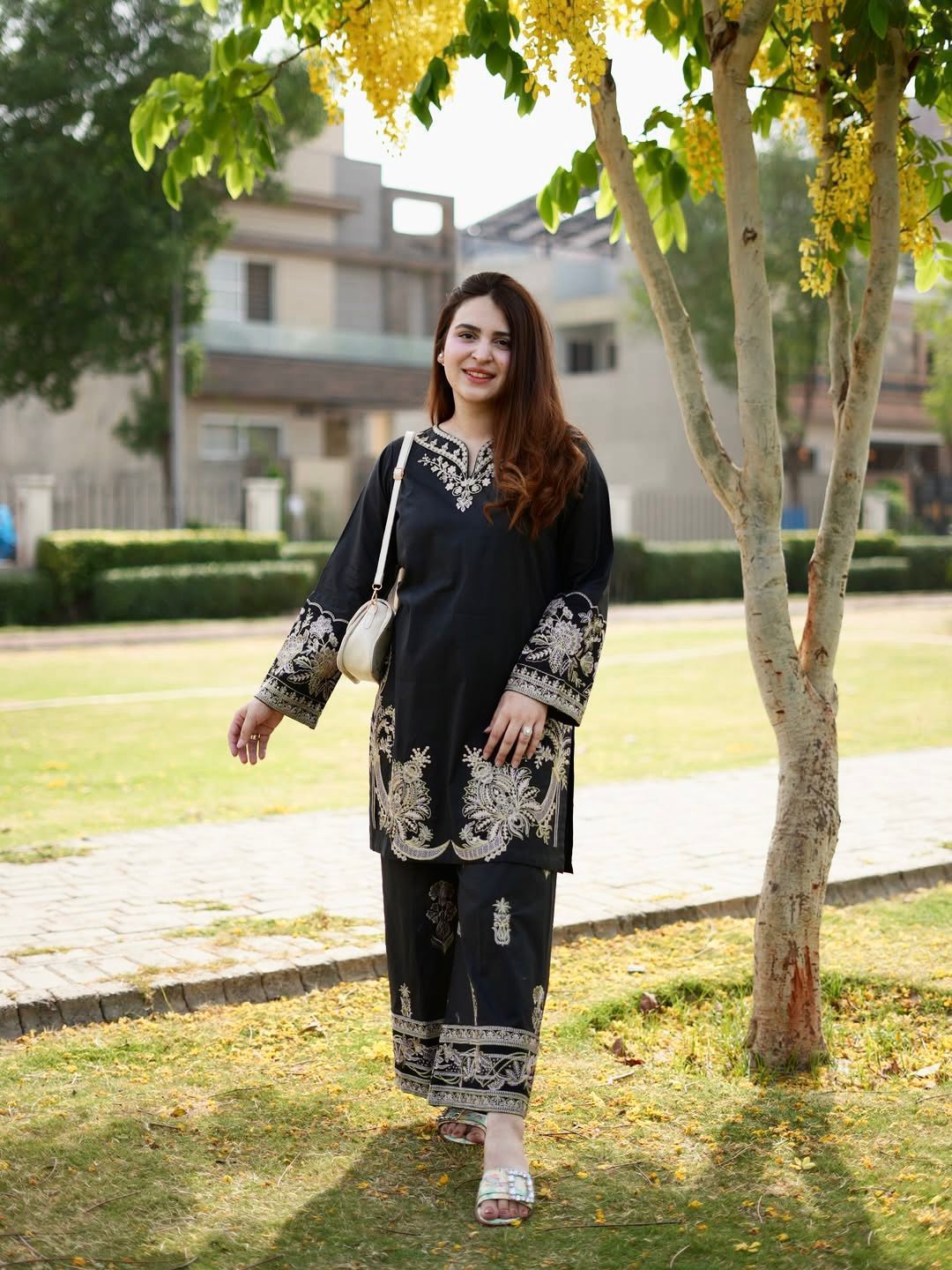 Black Muslin Cotton Co-Ord Set with Palazzo Embroidered Ethnic Wear