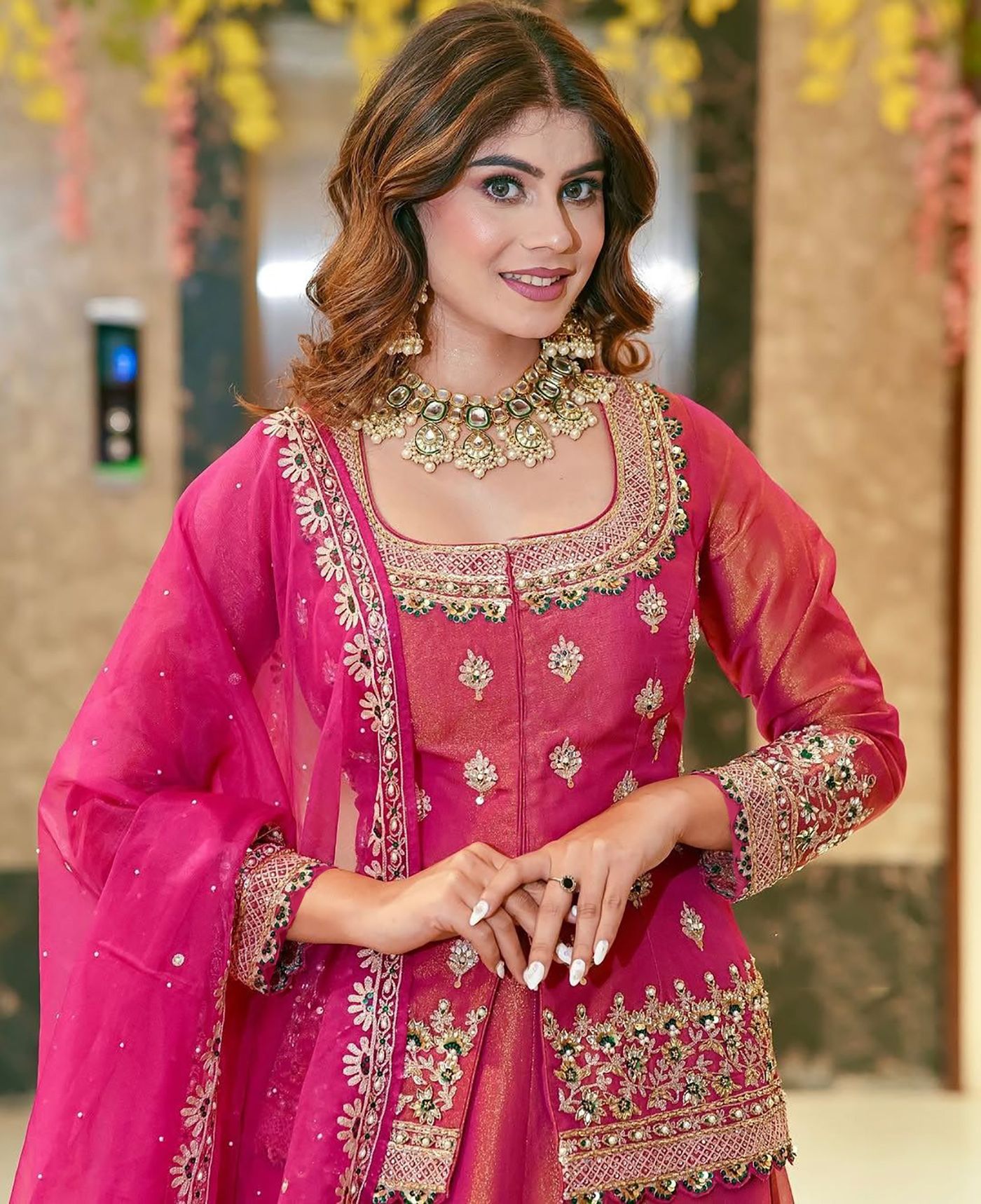 Pink Roman Silk Lehenga Choli Set with Net Dupatta Beads Stone Work Festive Wear