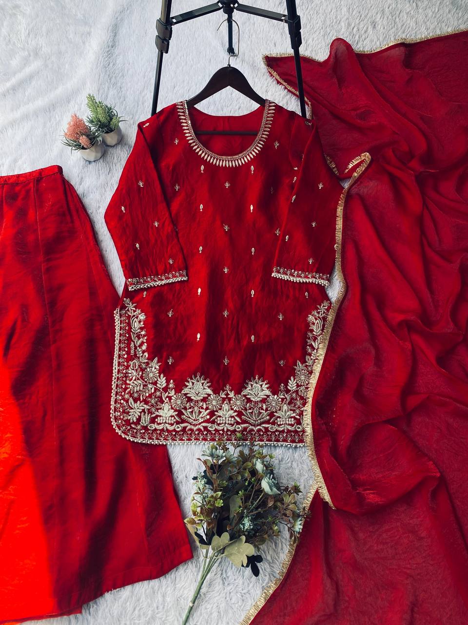 Fendy Kurti Palazzo Set with Dupatta Sequence Embroidery Eid Festive Wear