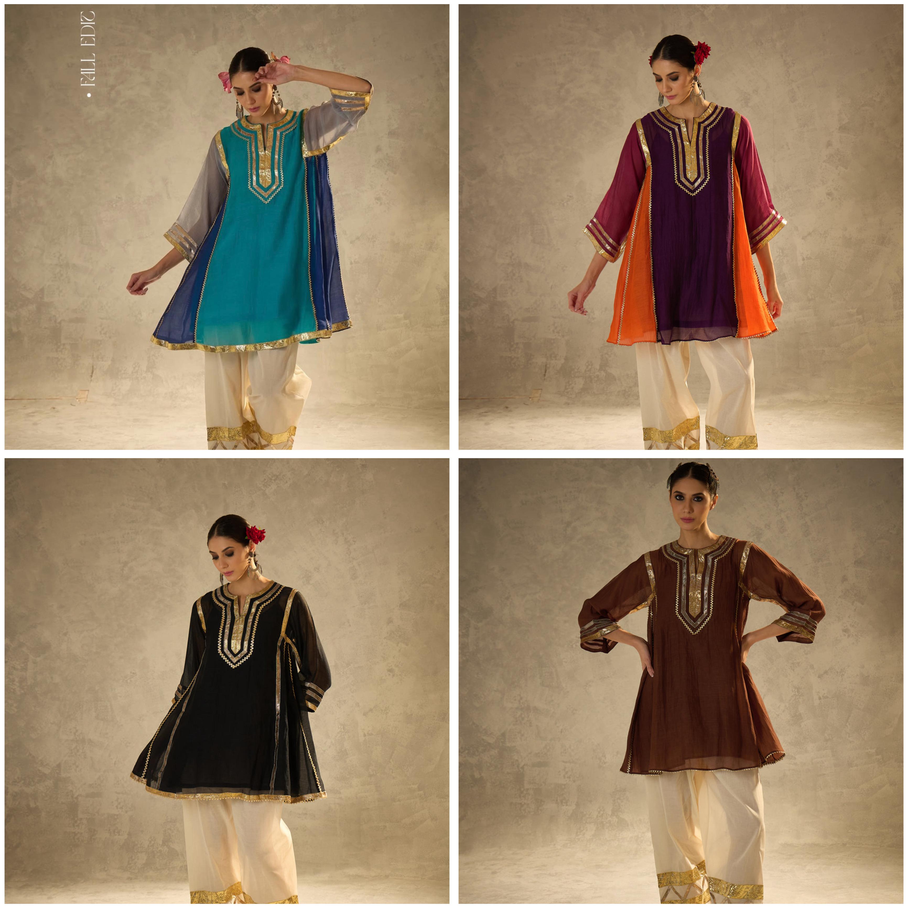 Multi Color Chinon Co-Ord Set with Gota Patti Work Ethnic Wear