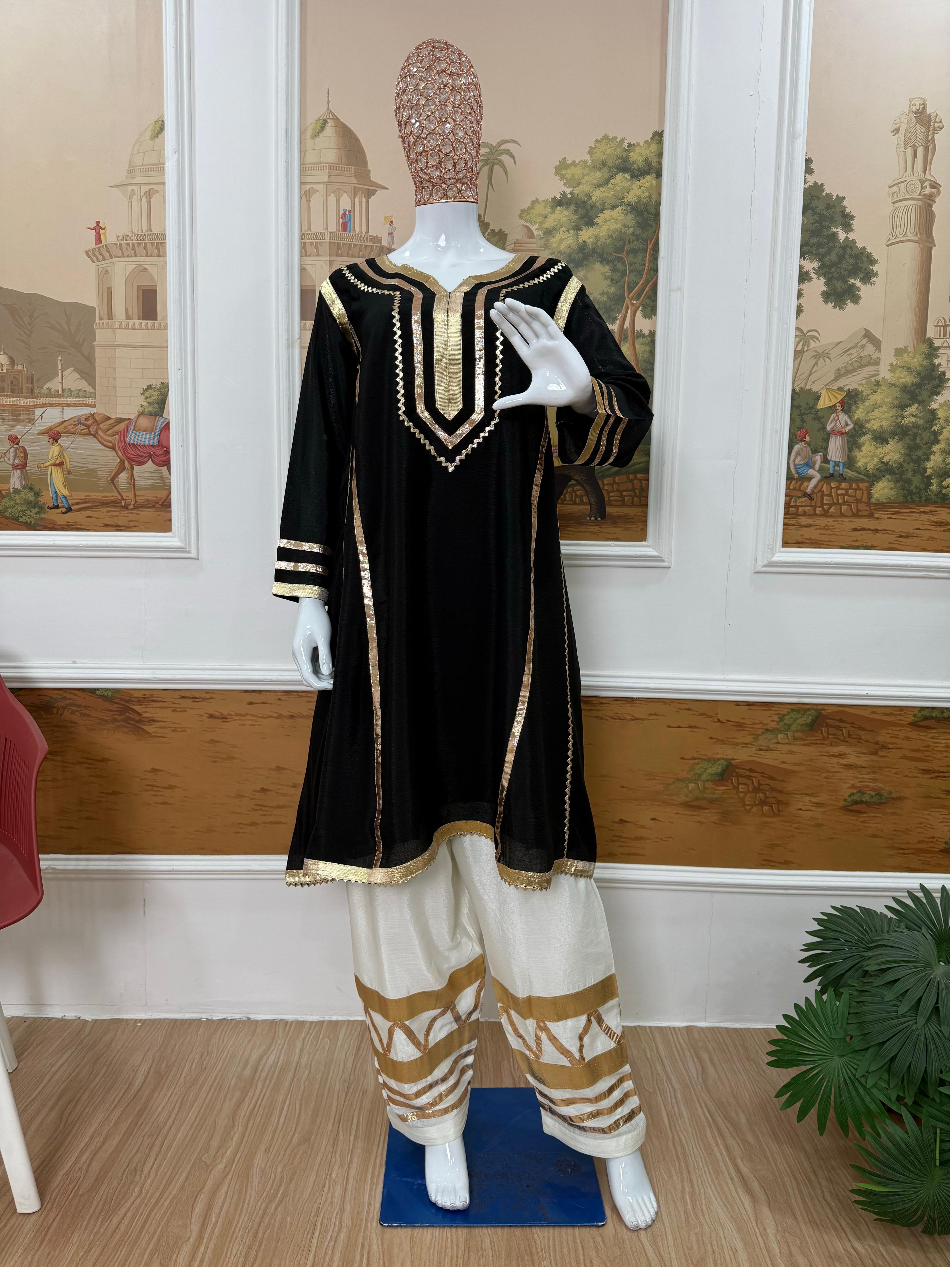 Multi Color Chinon Co-Ord Set with Gota Patti Work Ethnic Wear