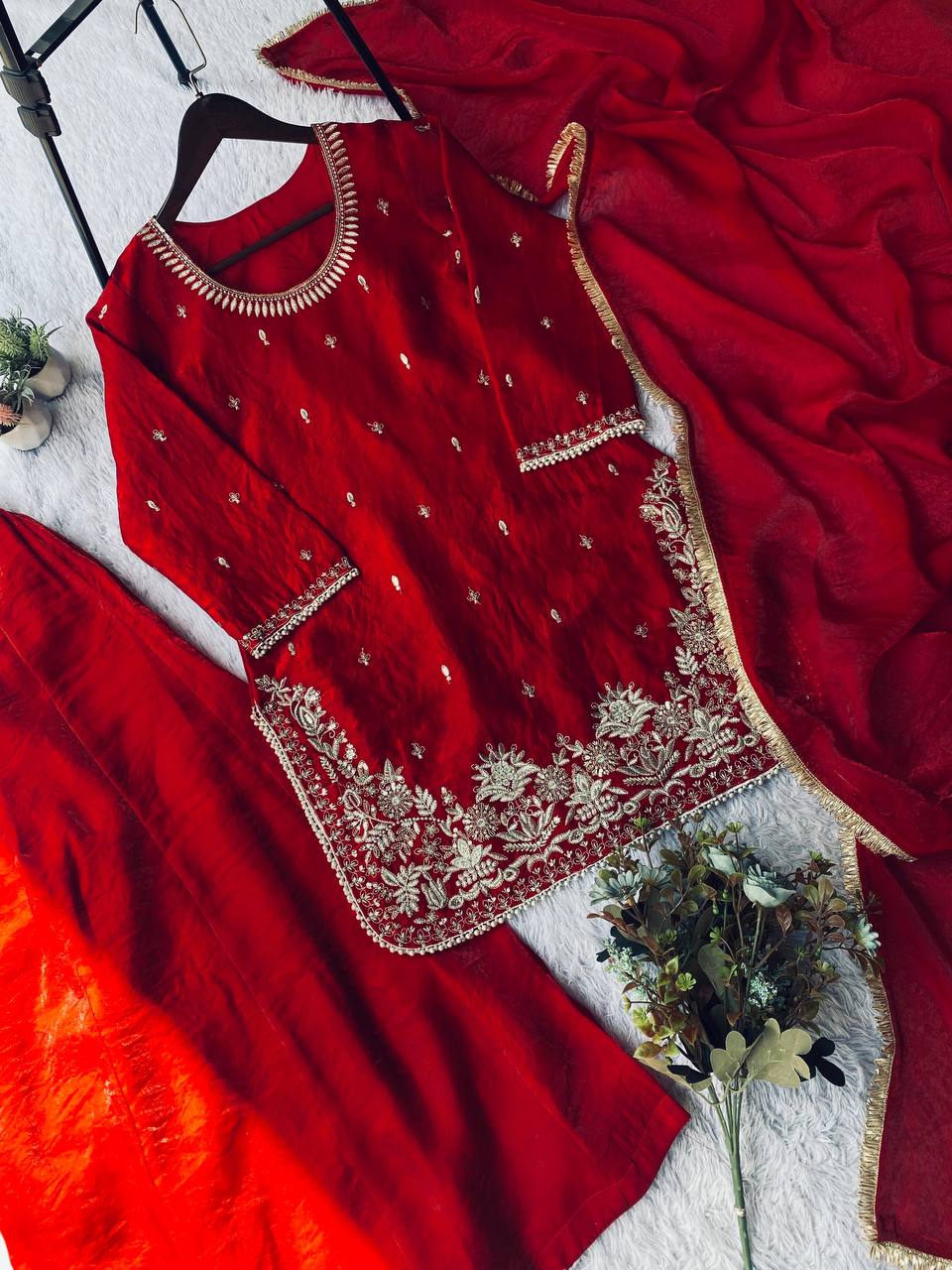 Fendy Kurti Palazzo Set with Dupatta Sequence Embroidery Eid Festive Wear