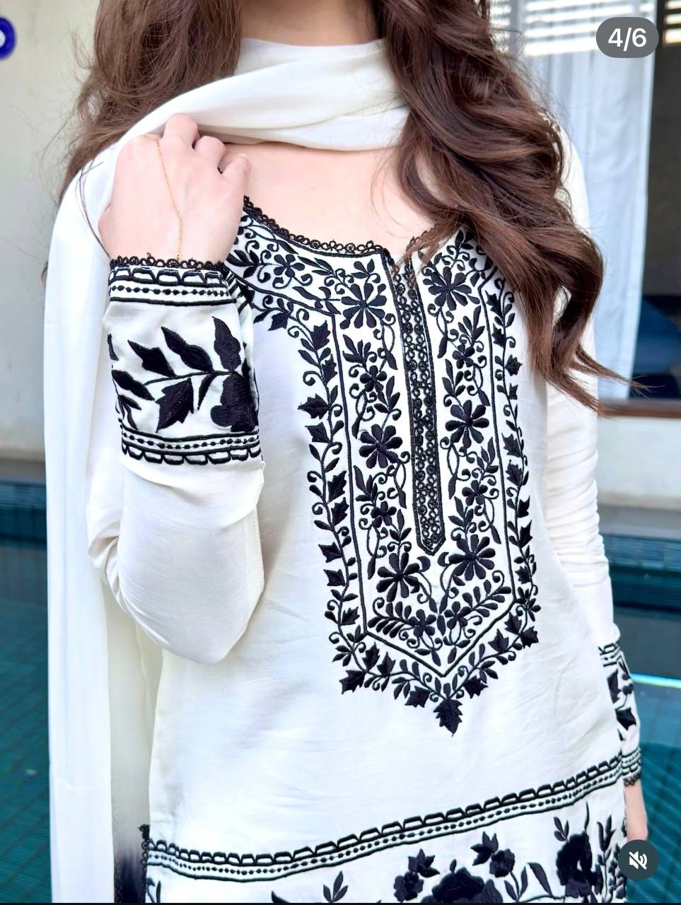 White Natural Crepe Kurti Farshi Palazzo Set with Georgette Dupatta Embroidered Ethnic Wear
