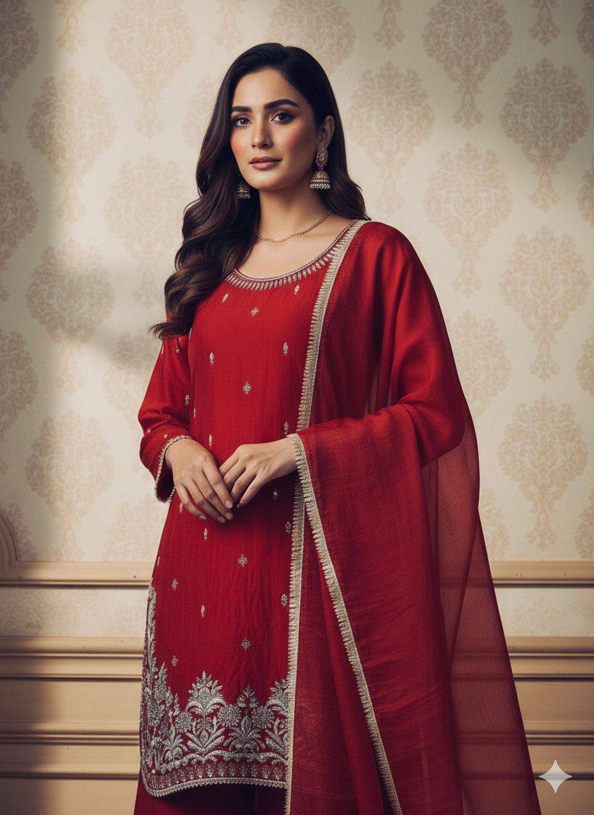 Fendy Kurti Palazzo Set with Dupatta Sequence Embroidery Eid Festive Wear