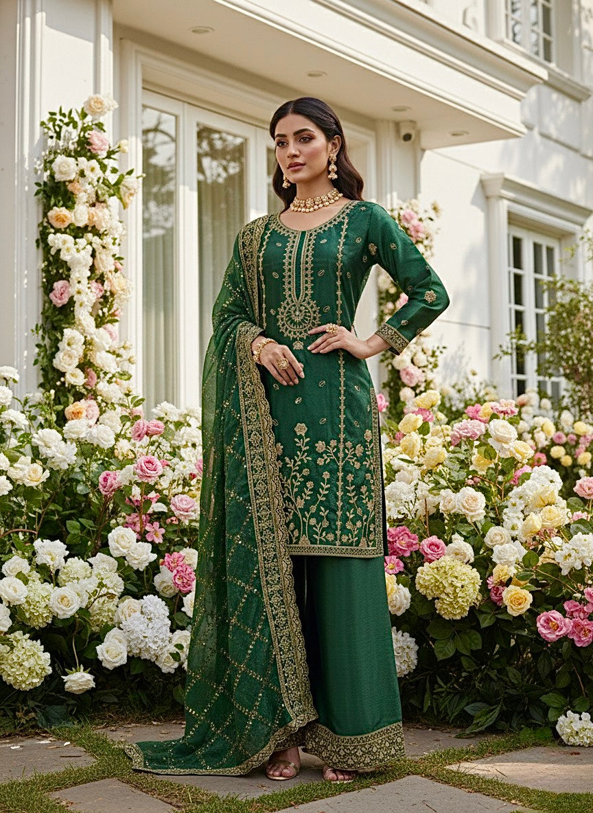 GMY Silk Kurti Palazzo Set with Dupatta Heavy Embroidery Sequins Work Ethnic Wear
