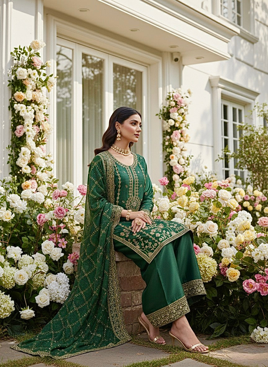 GMY Silk Kurti Palazzo Set with Dupatta Heavy Embroidery Sequins Work Ethnic Wear