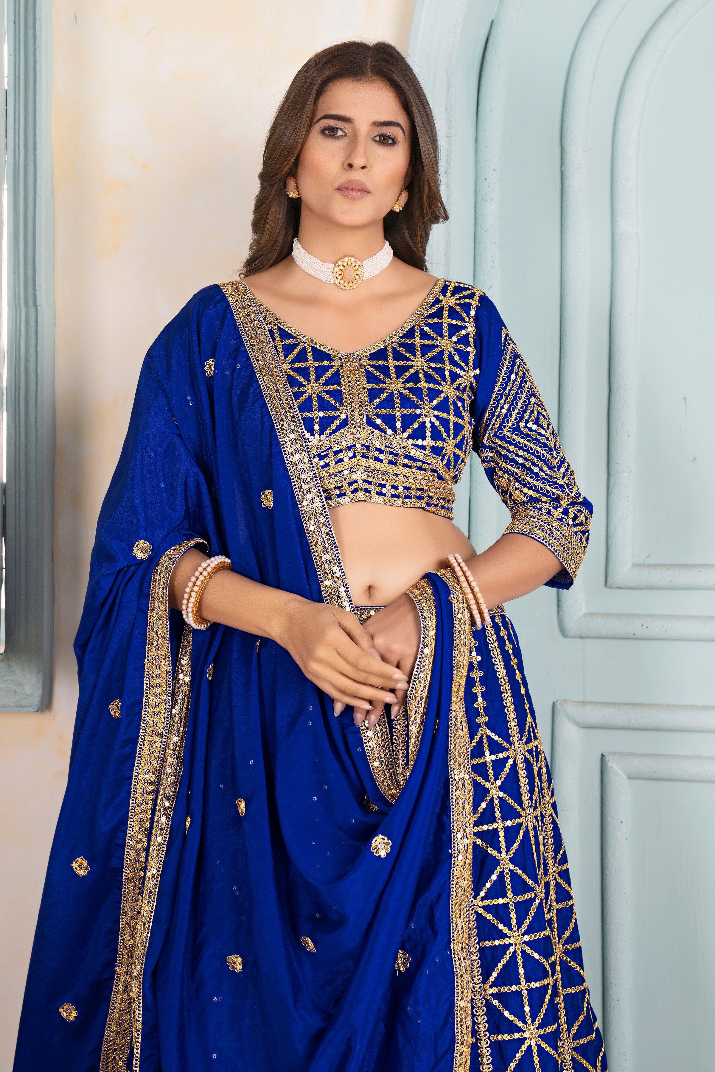 Midnight Royal Embroidered Lehenga Set
