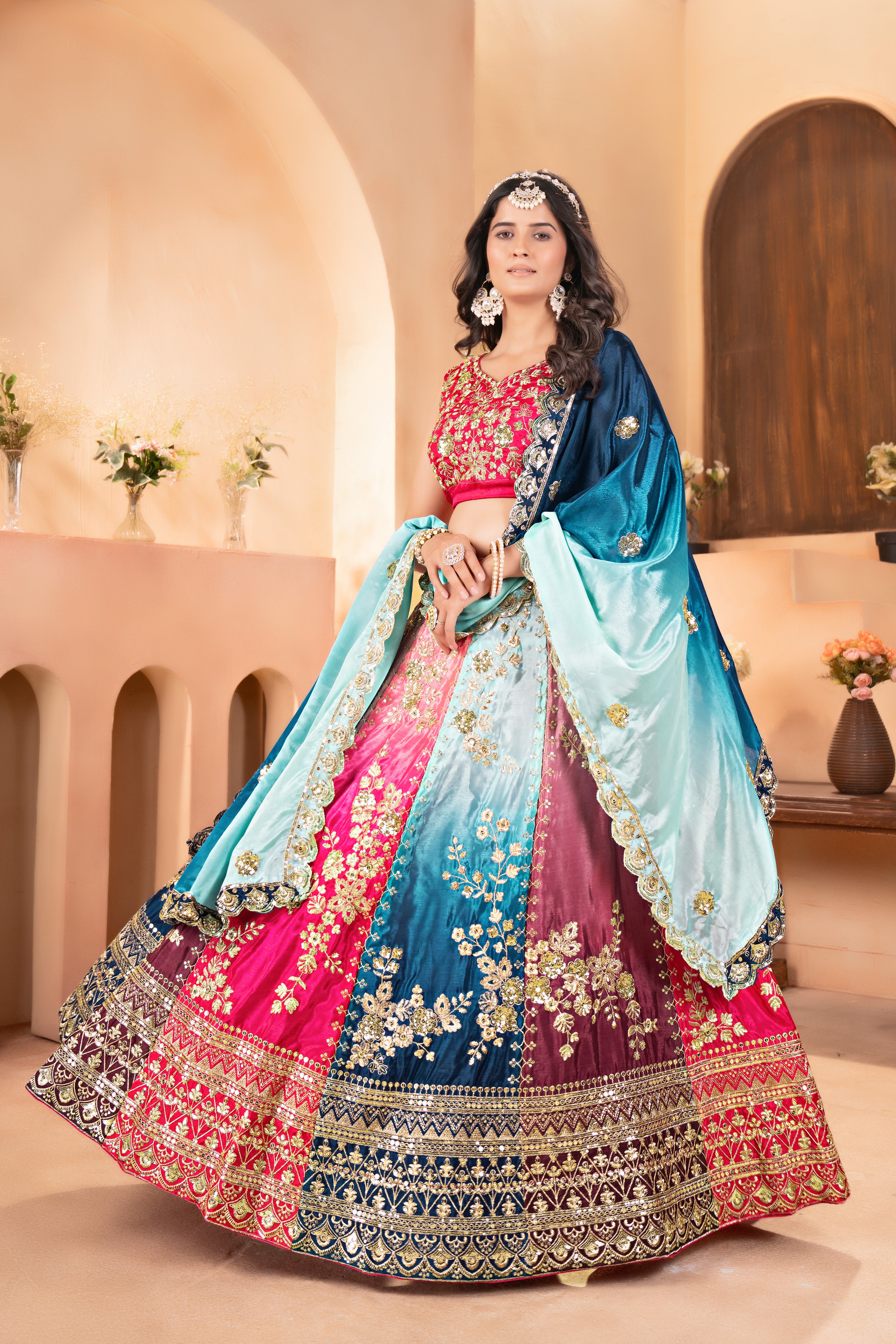 Vibrant Silver Embroidered Festive Lehenga Set