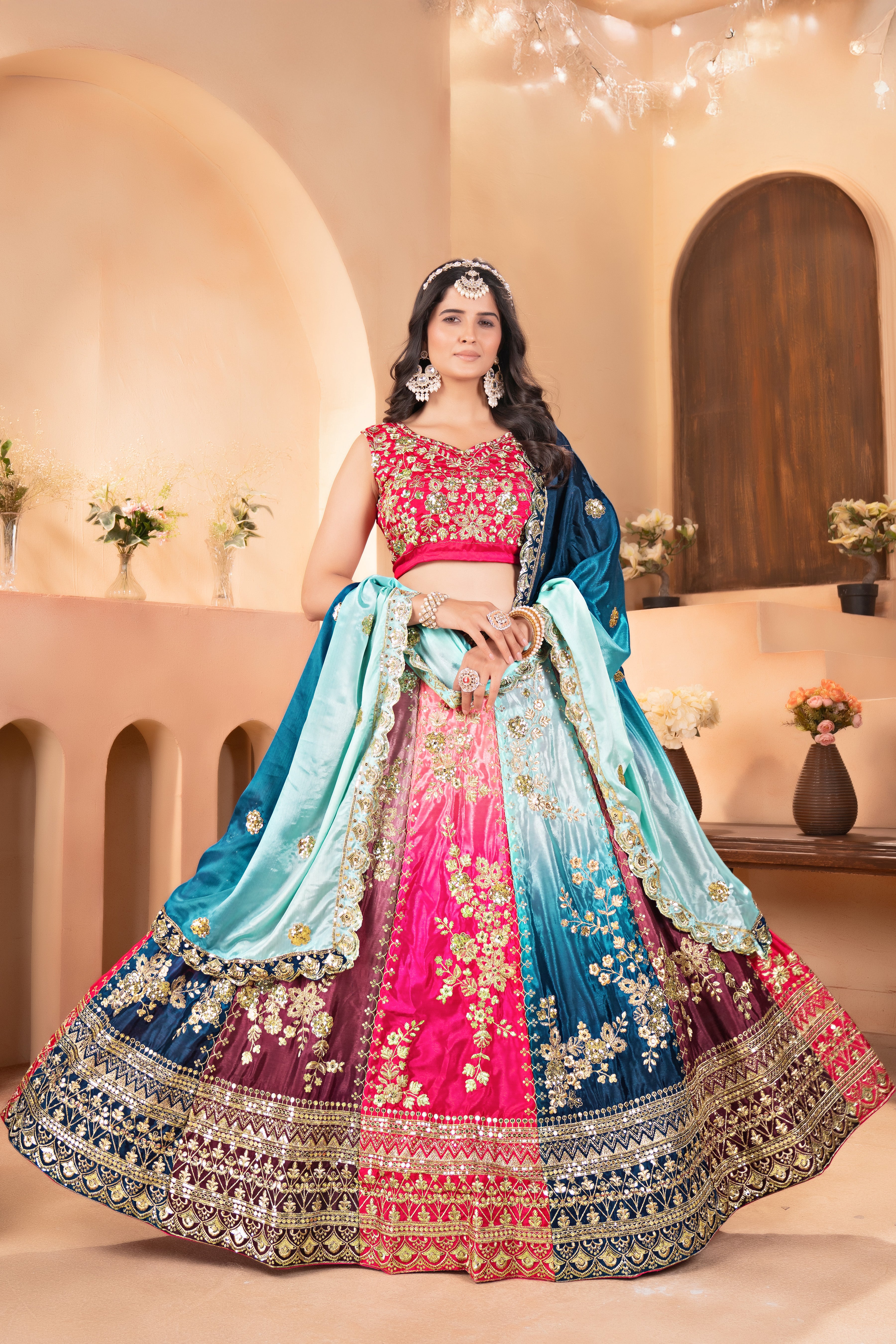 Vibrant Silver Embroidered Festive Lehenga Set
