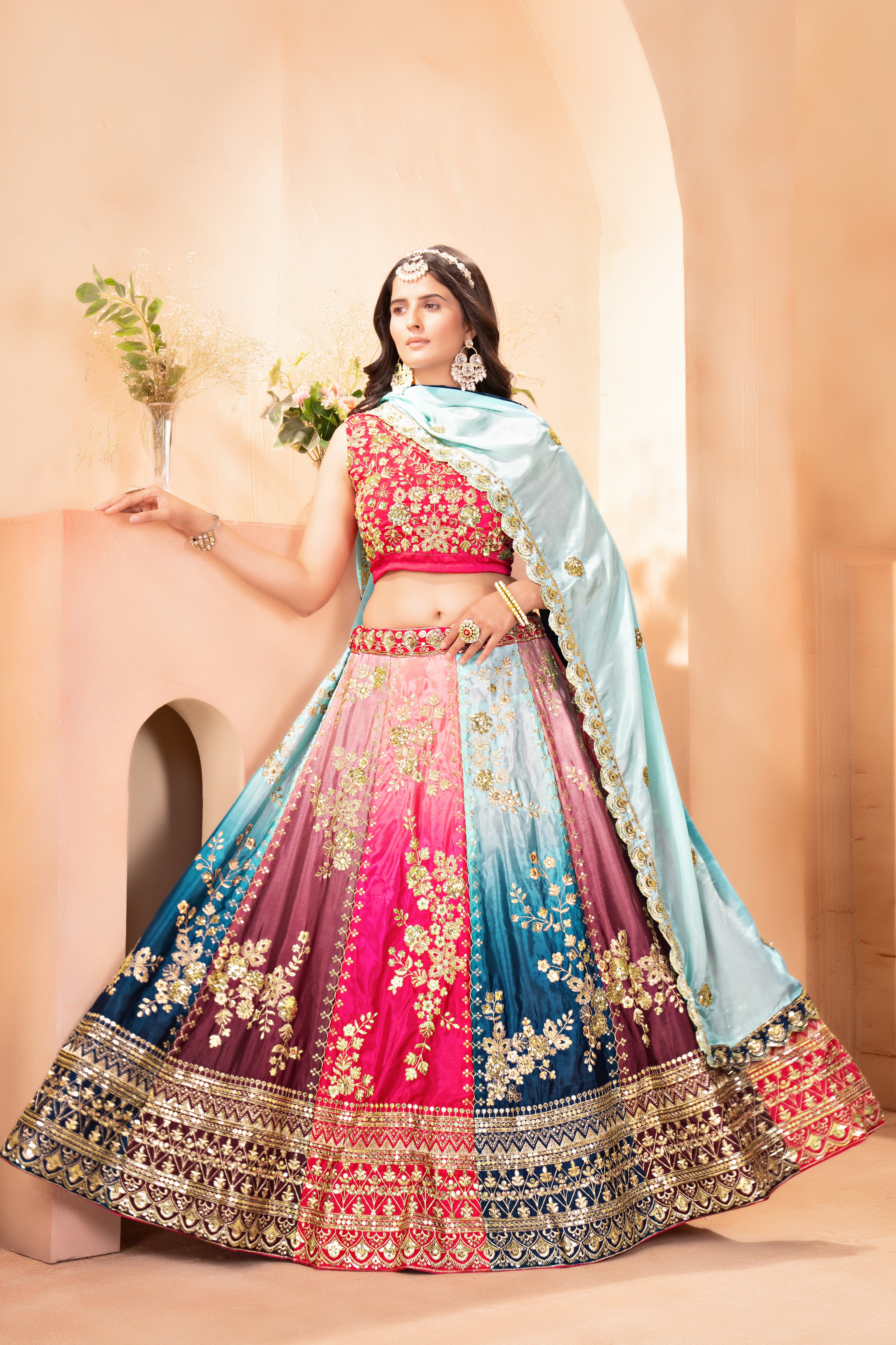 Vibrant Silver Embroidered Festive Lehenga Set