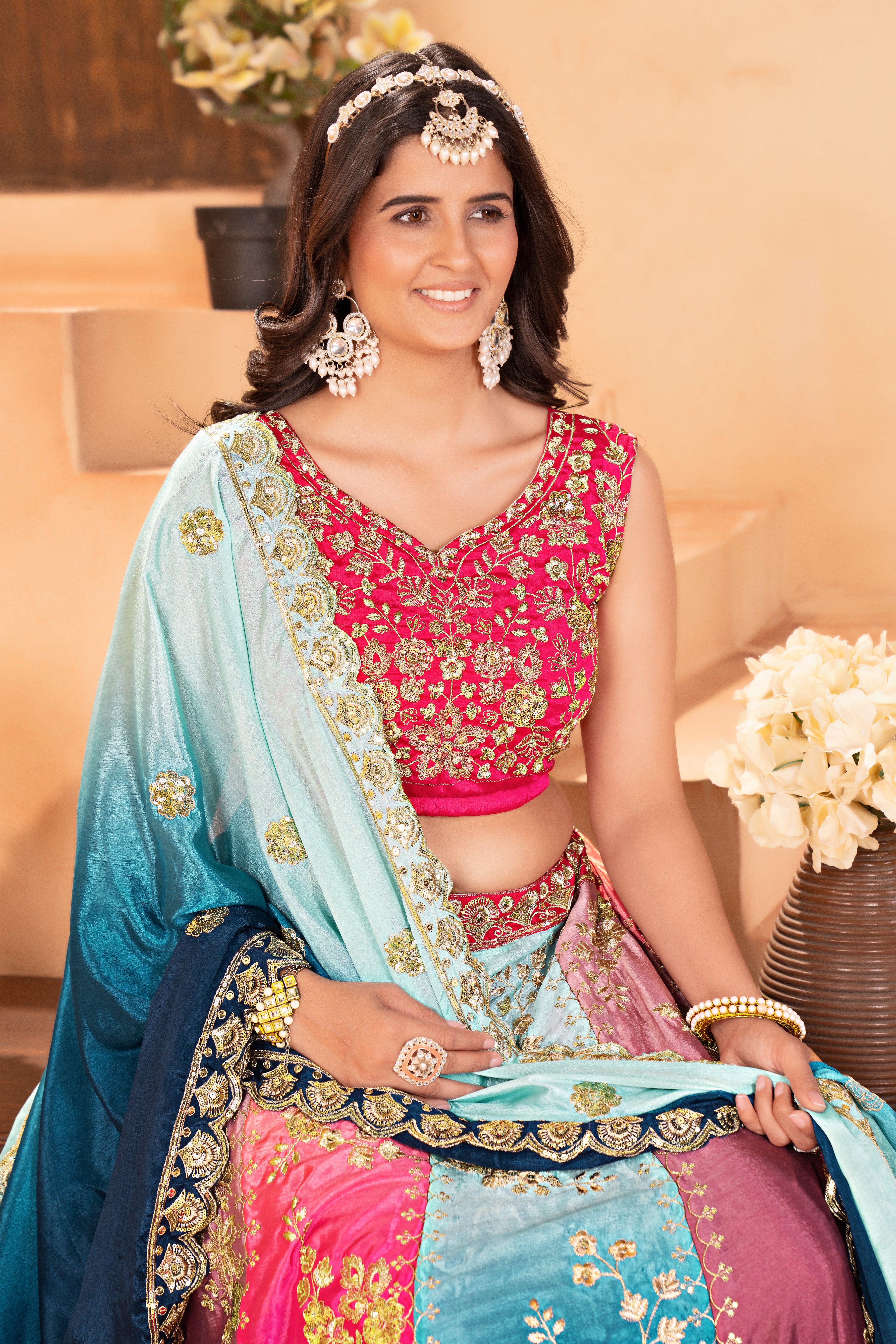 Vibrant Silver Embroidered Festive Lehenga Set