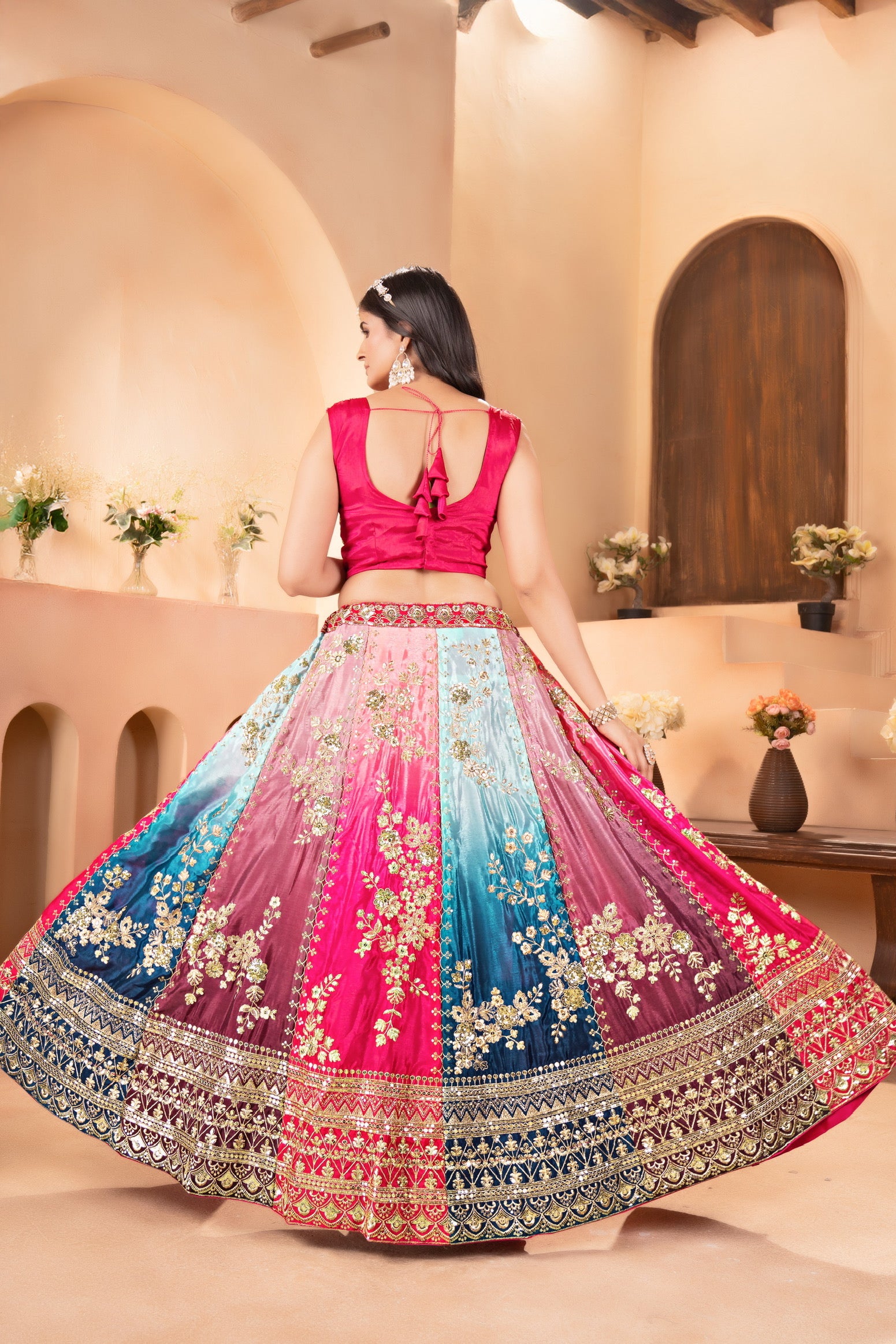 Vibrant Silver Embroidered Festive Lehenga Set