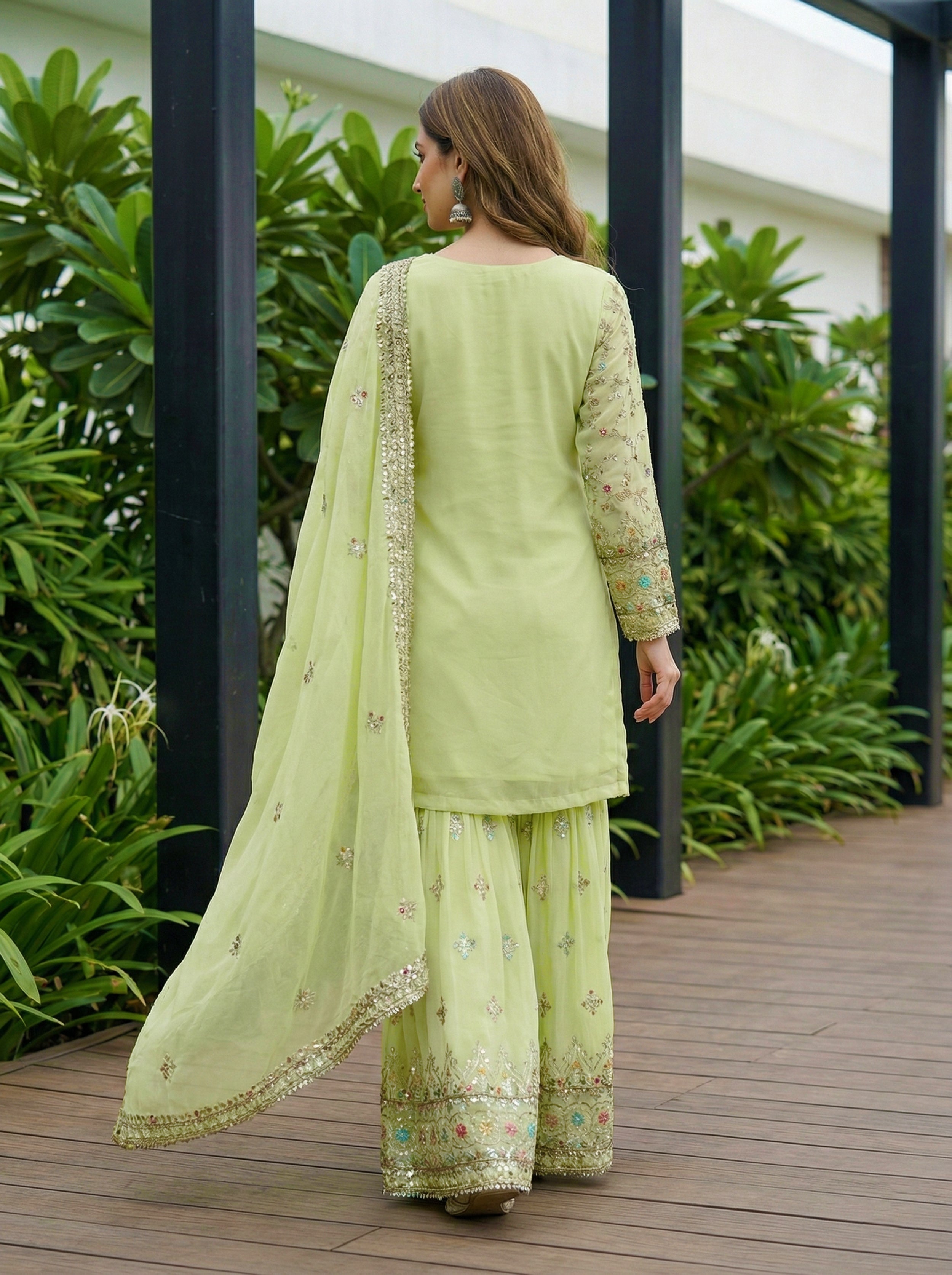 Mint Elegance Embroidered Sharara Set