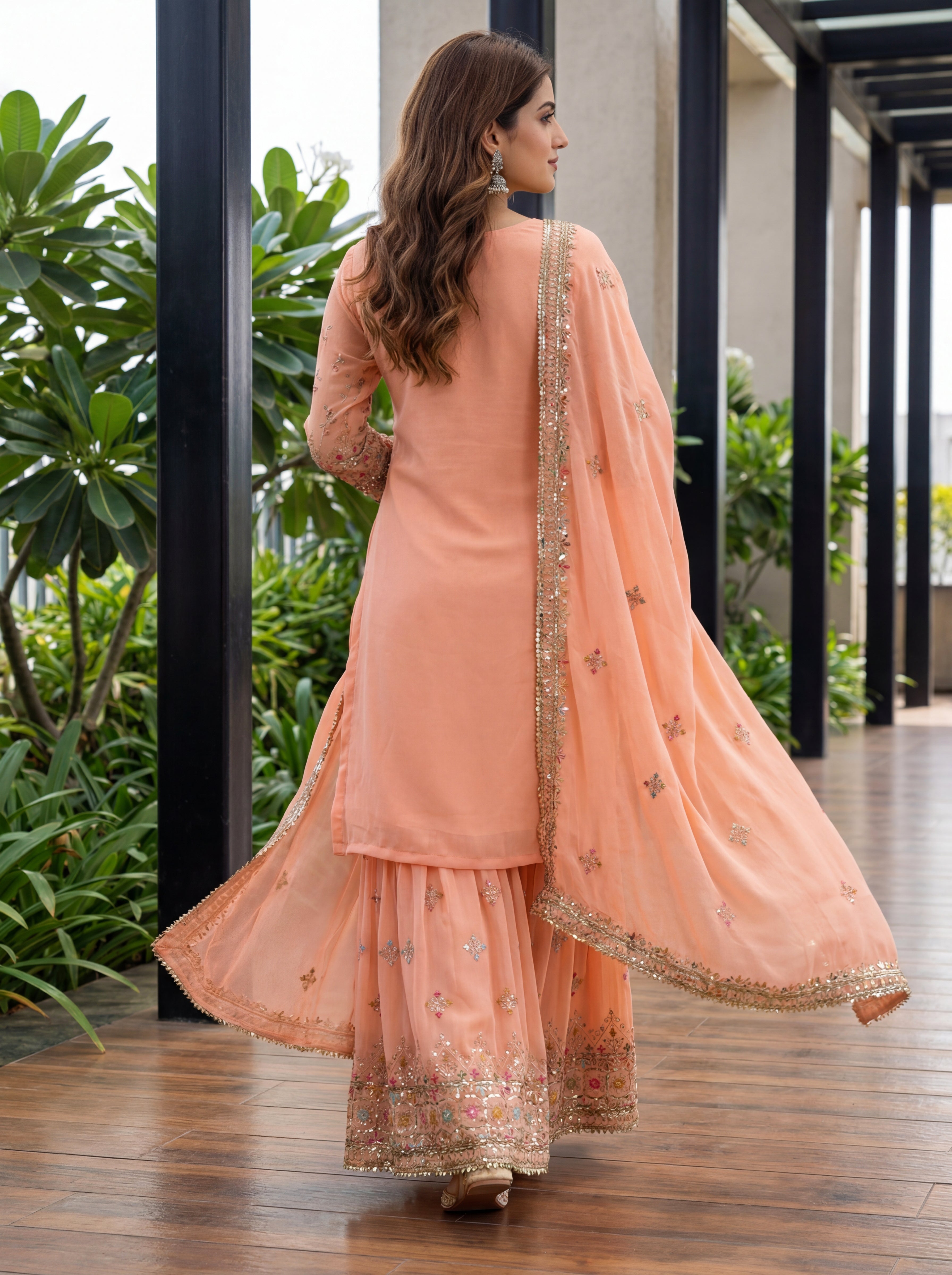 Mint Elegance Embroidered Sharara Set
