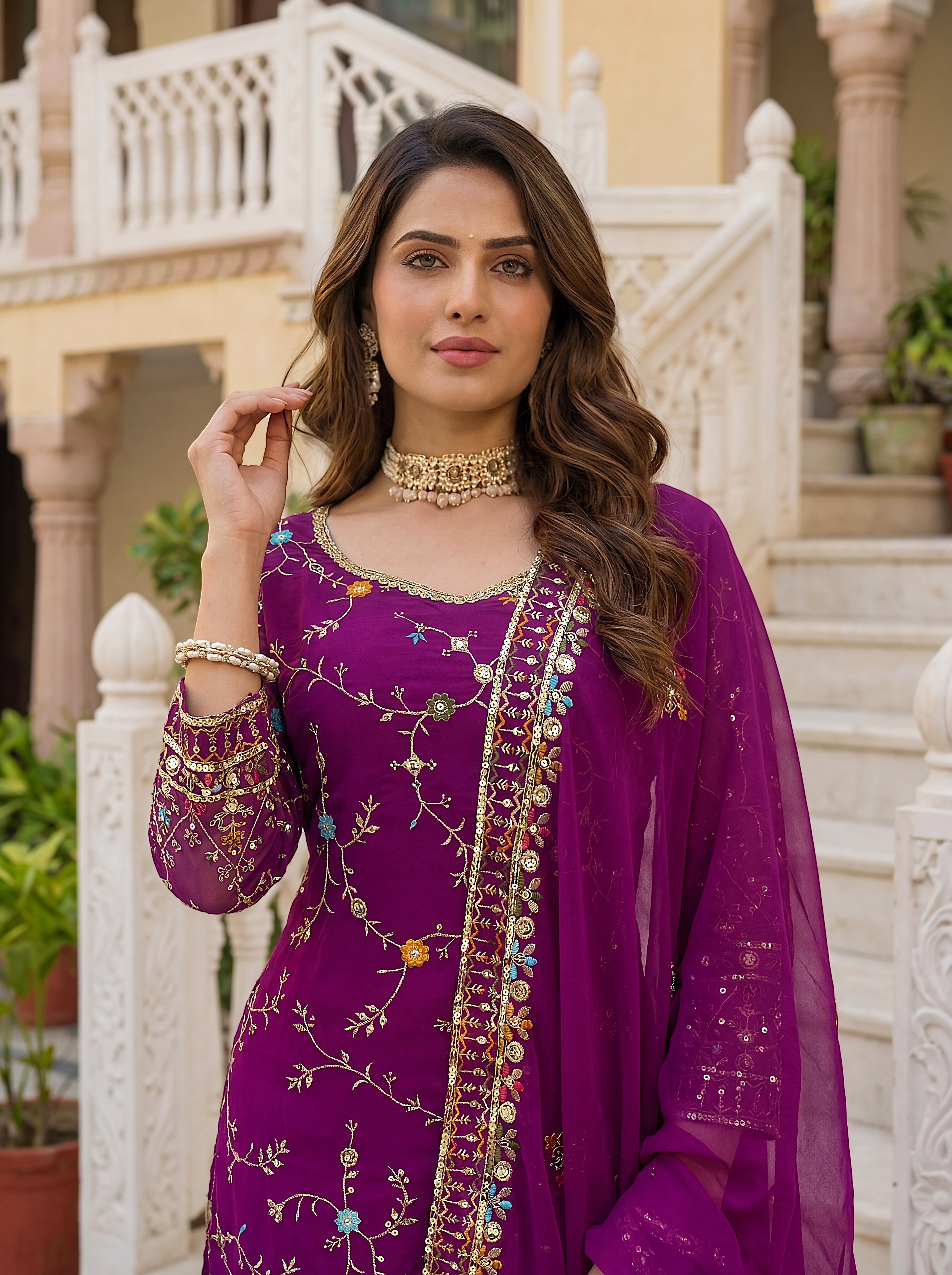 Mint Elegance Embroidered Sharara Set