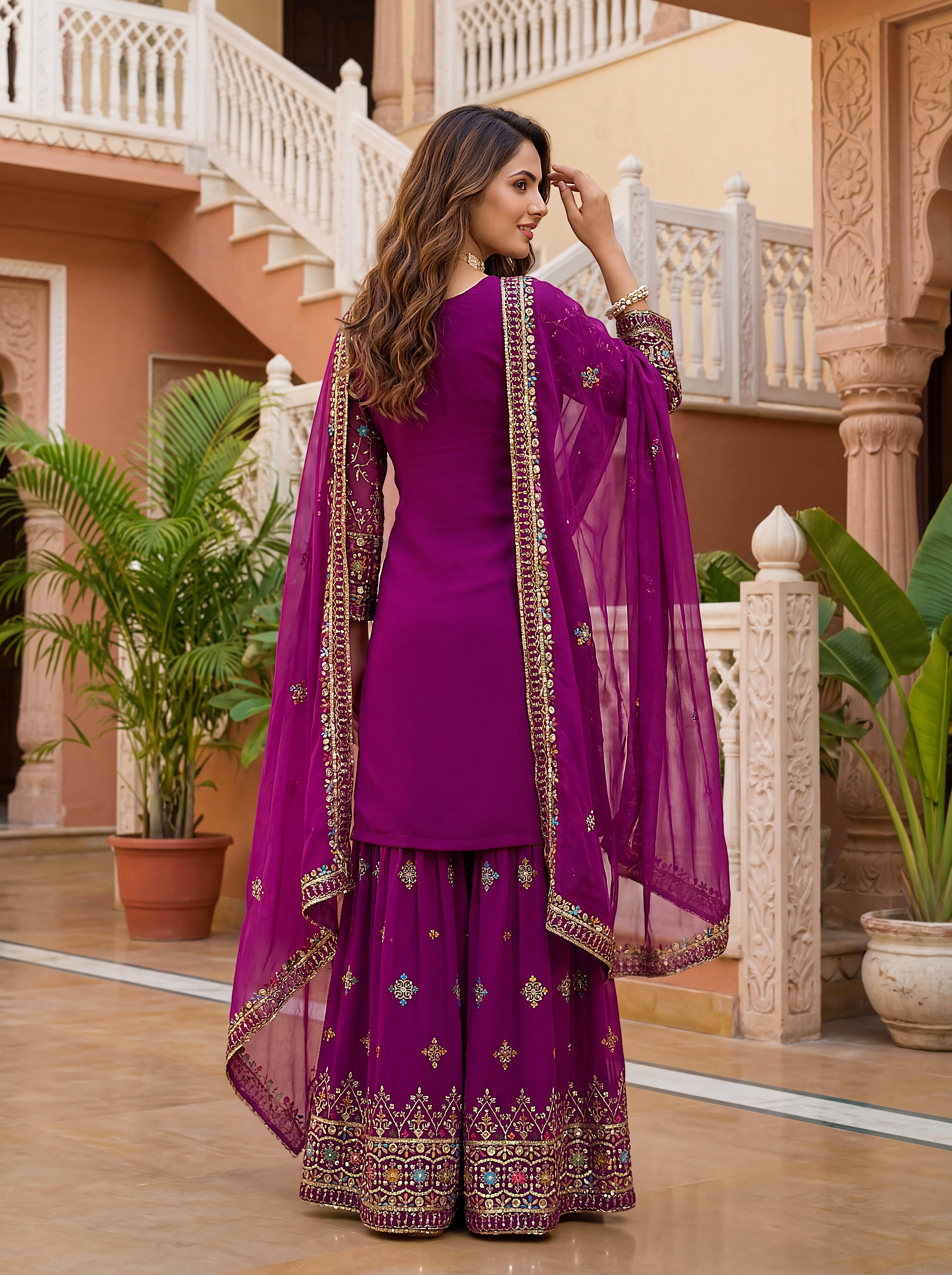 Mint Elegance Embroidered Sharara Set