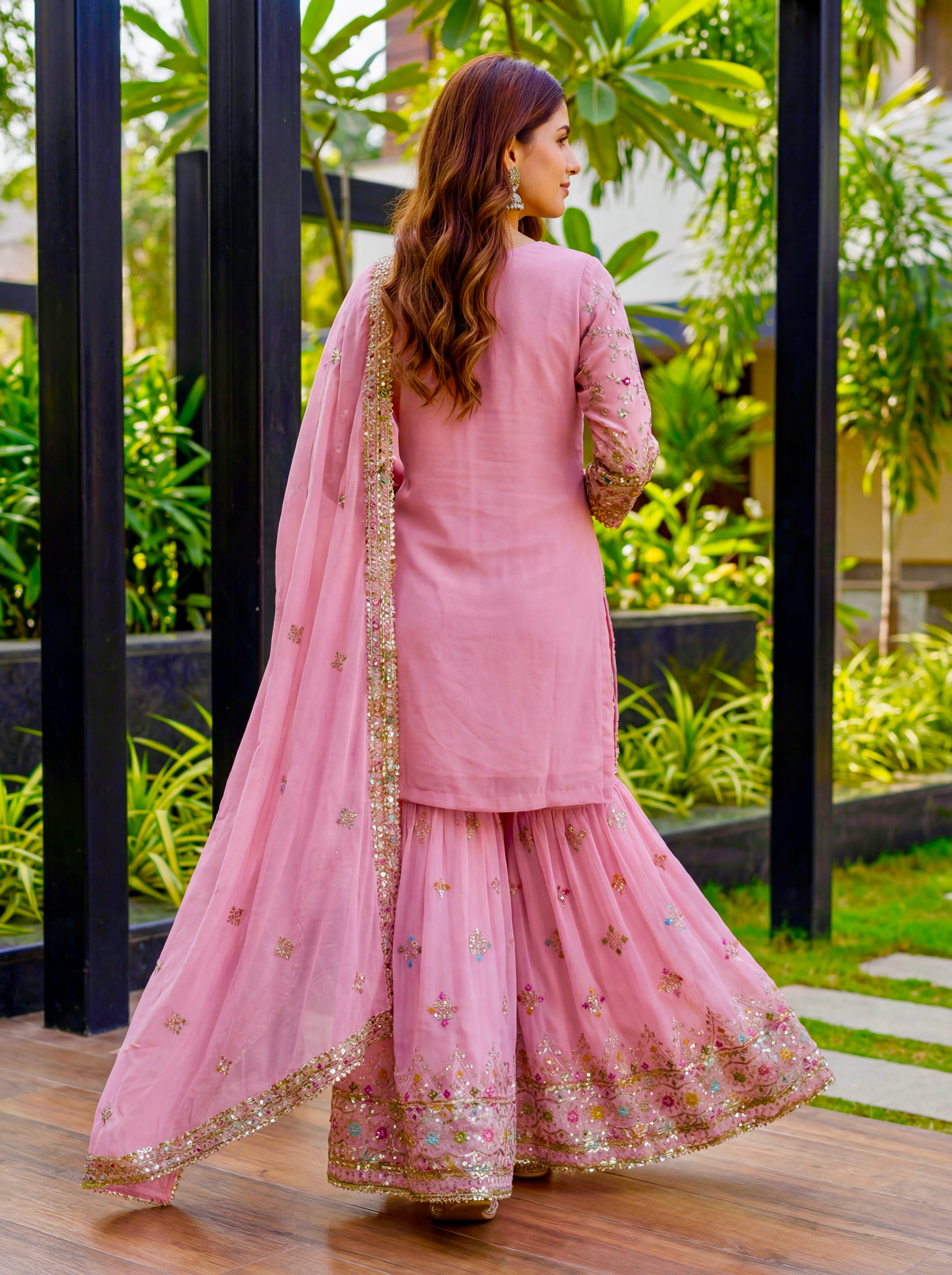 Mint Elegance Embroidered Sharara Set