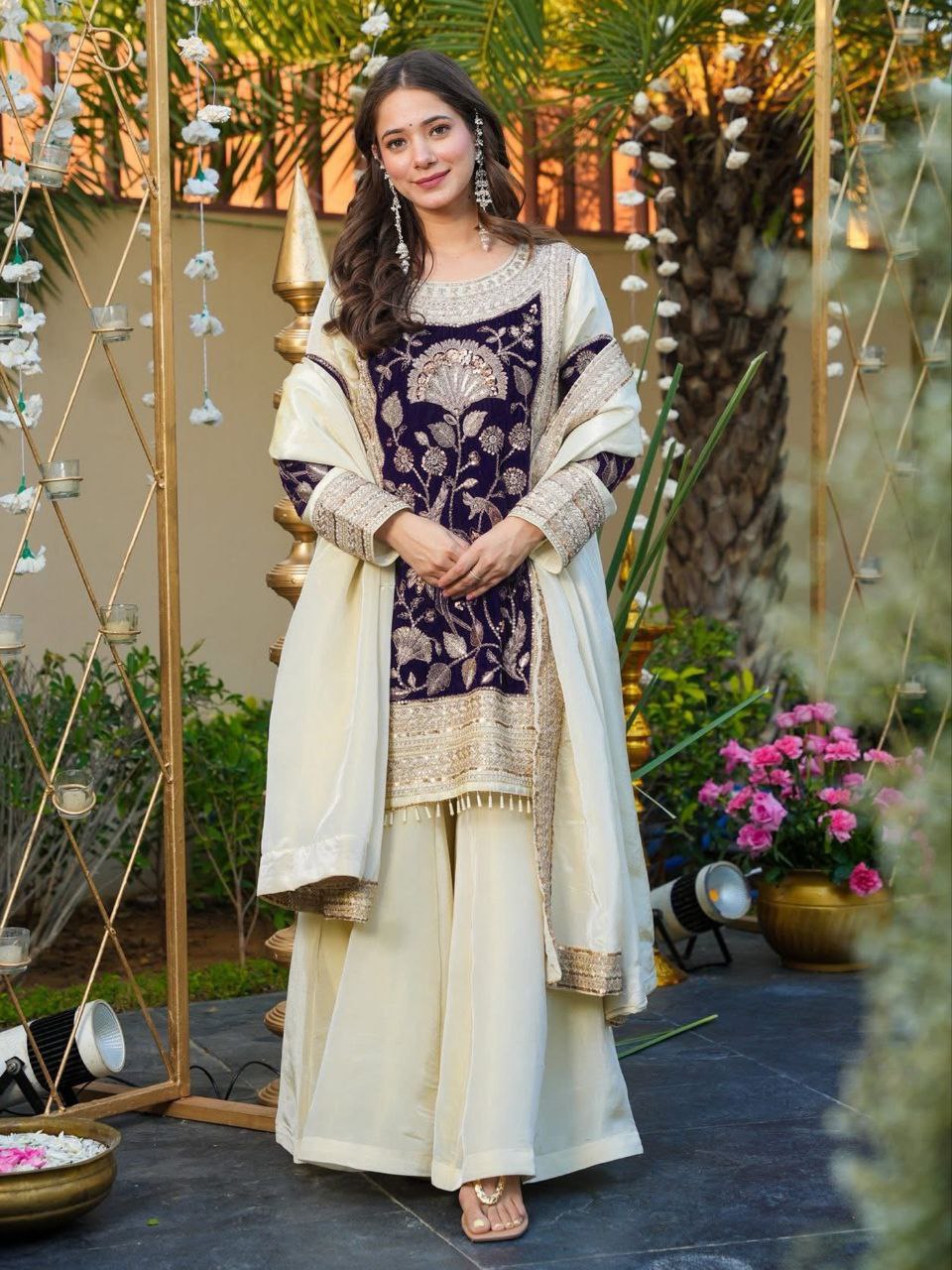 Off-White Dhurandhar Festive Palazzo Set