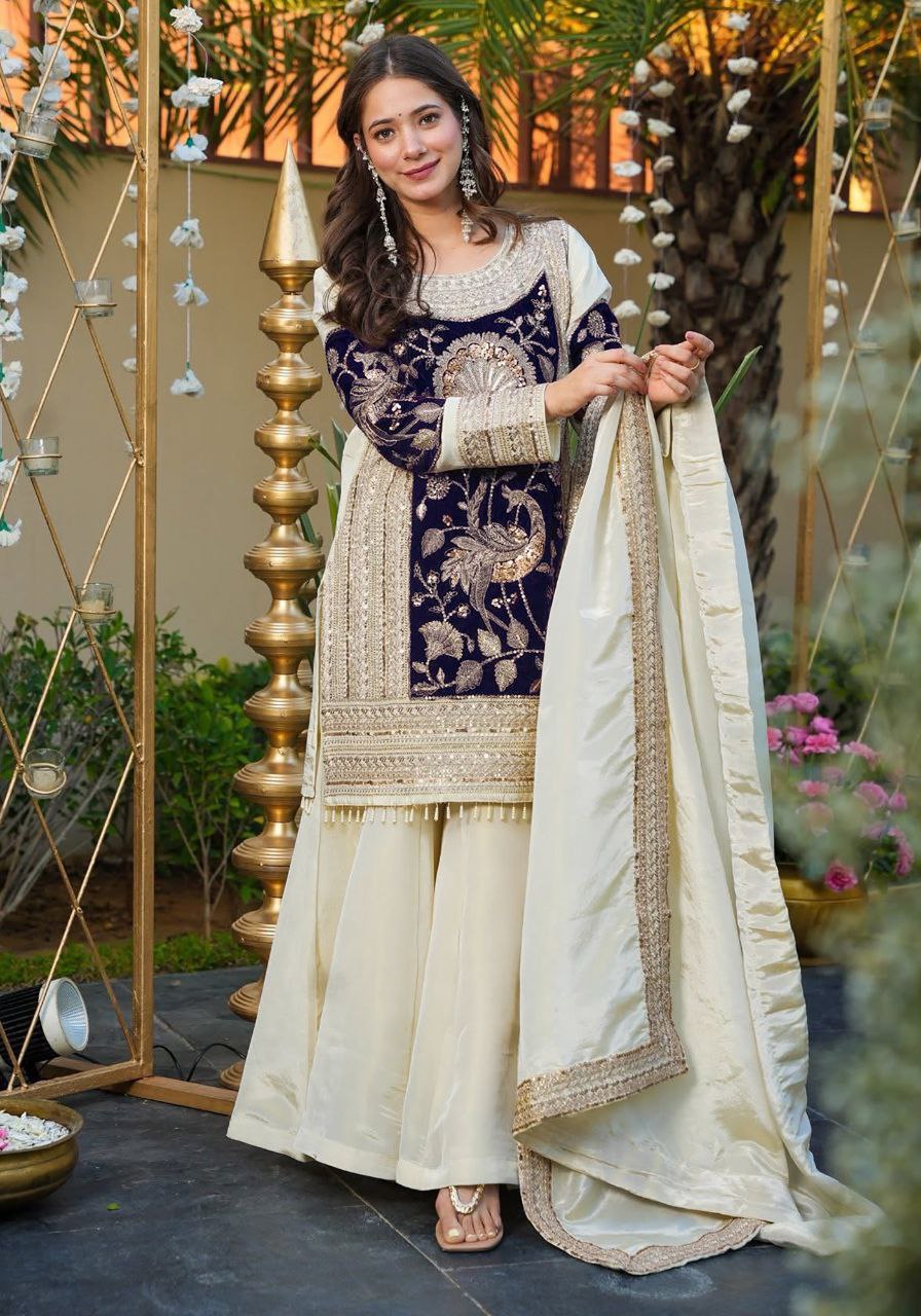 Off-White Dhurandhar Festive Palazzo Set