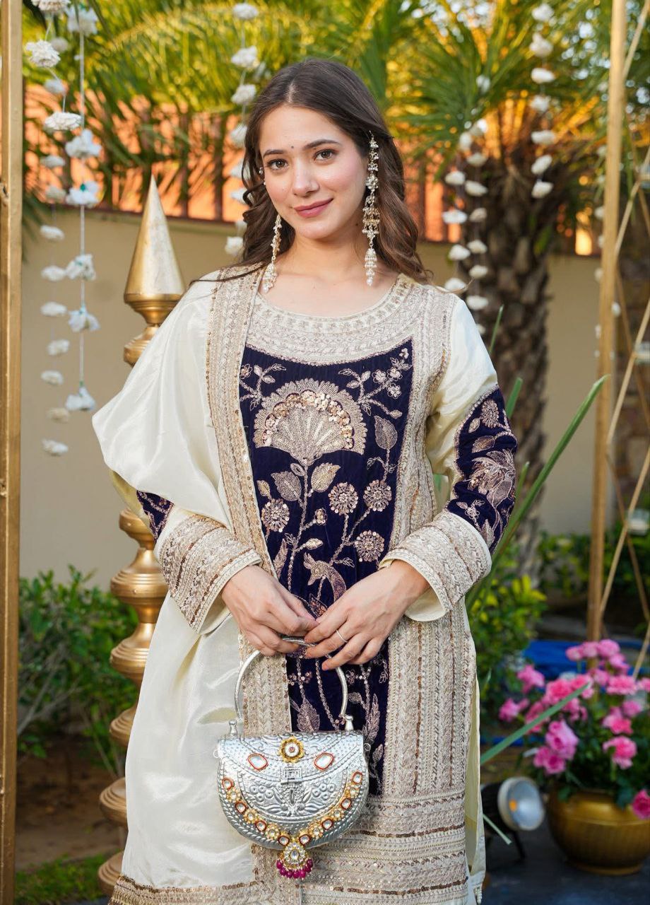 Off-White Dhurandhar Festive Palazzo Set