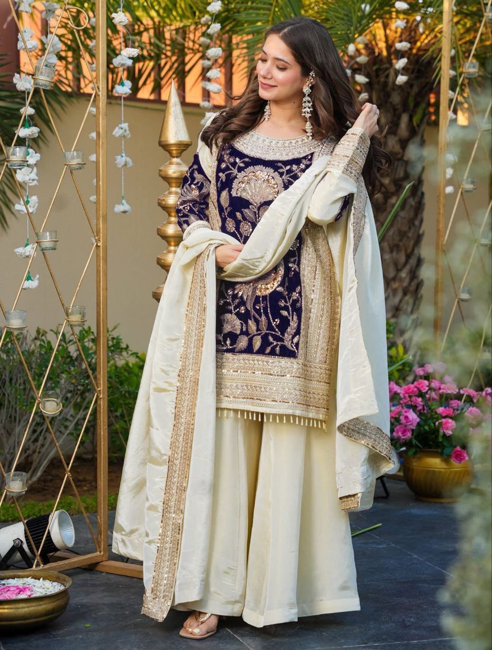 Off-White Dhurandhar Festive Palazzo Set
