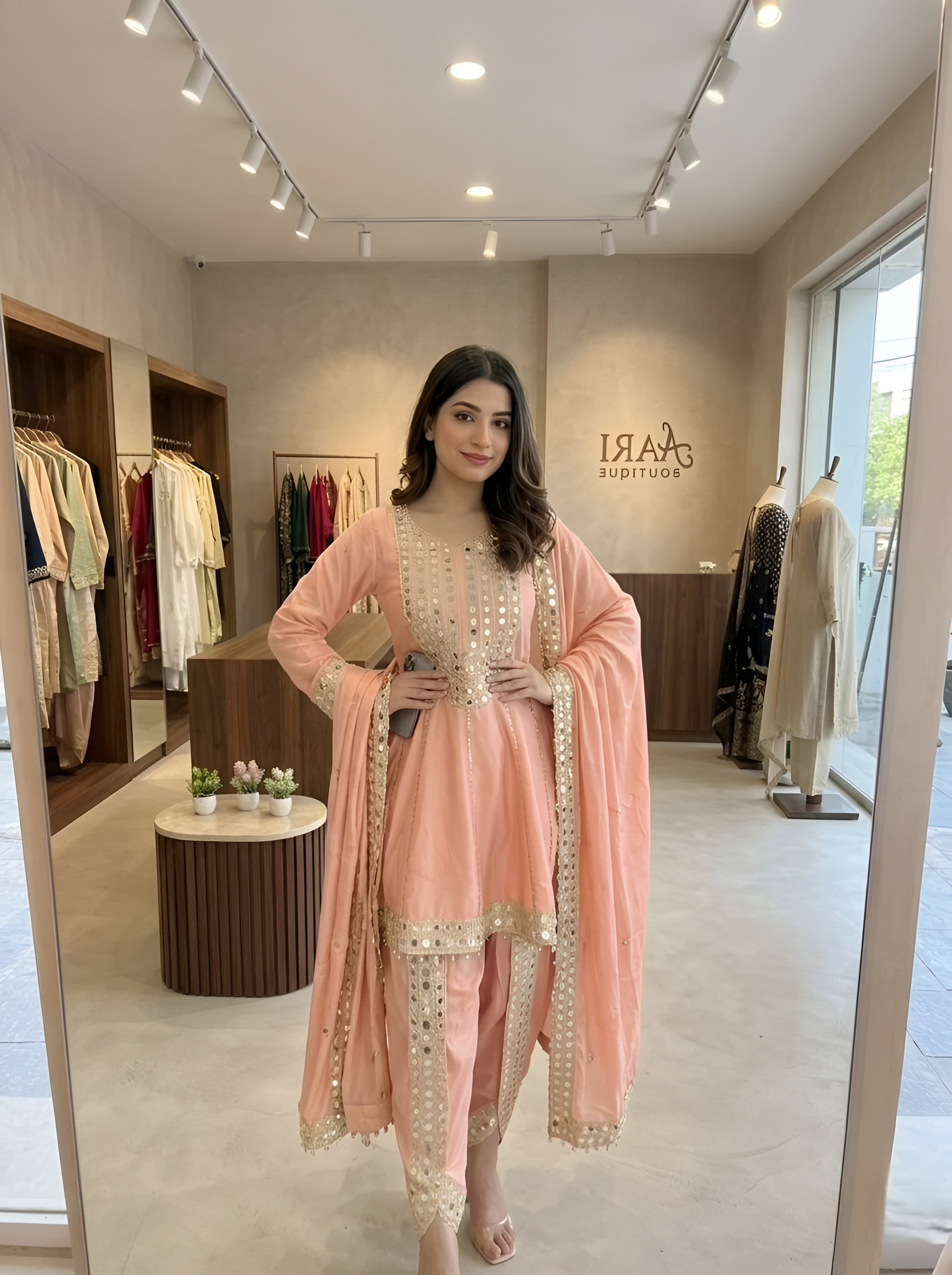 Mirror Luxe Chanderi Tulip Set