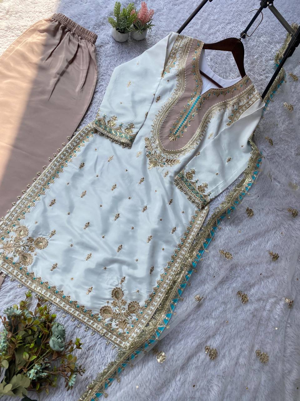 Festive Glow Crepe Silk Palazzo Set