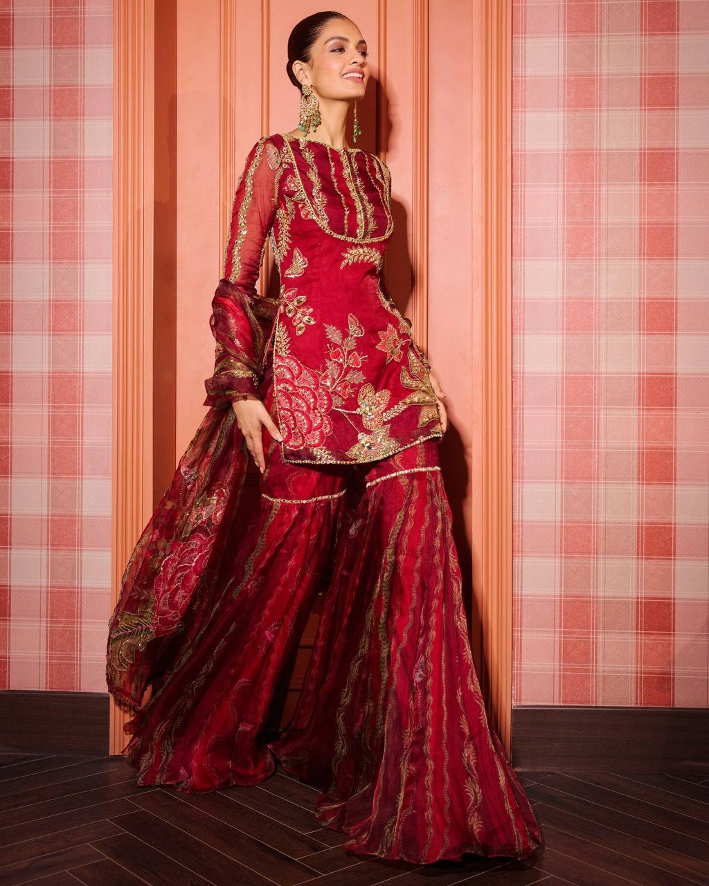 Mirror Glow Organza Sharara Set