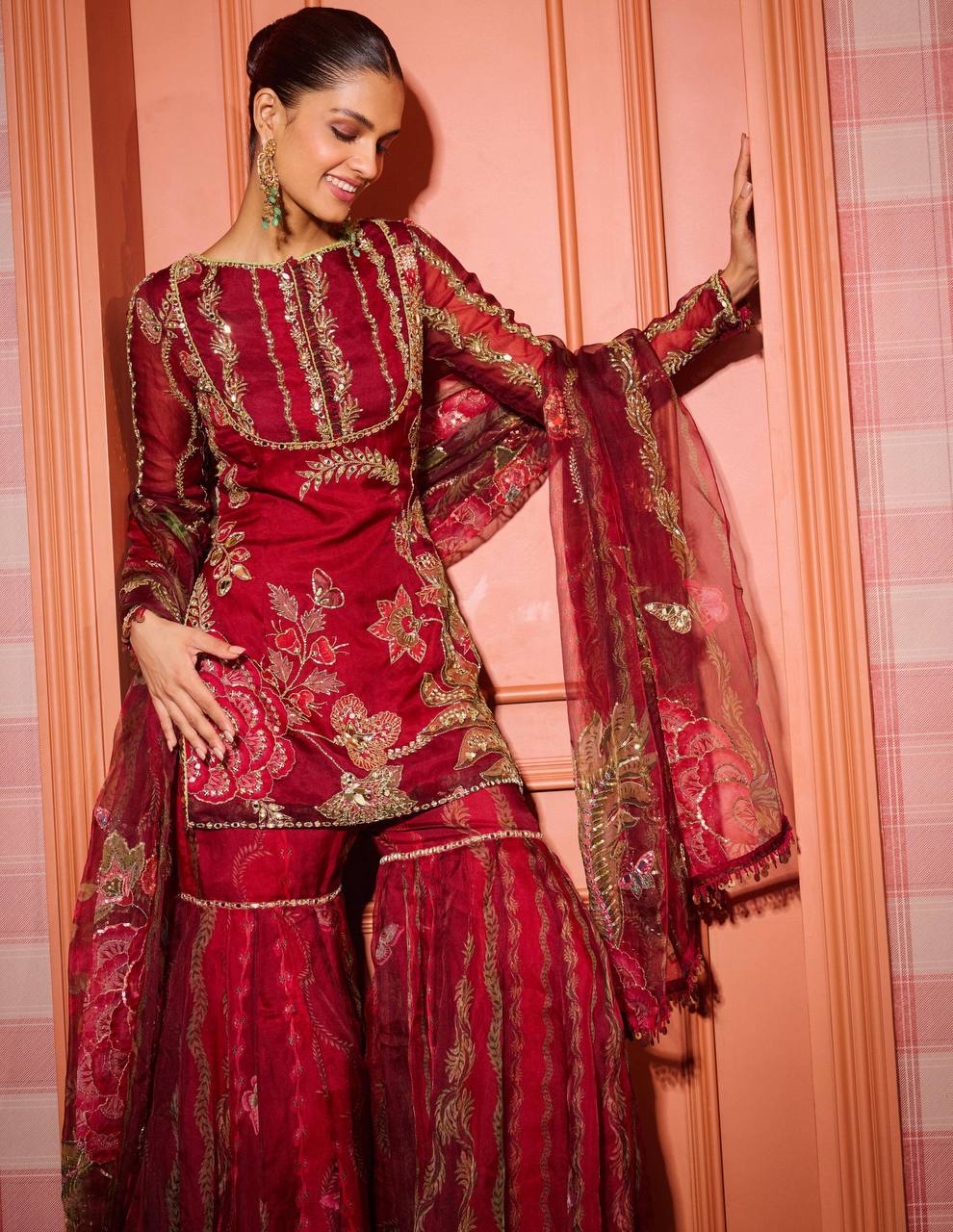 Mirror Glow Organza Sharara Set